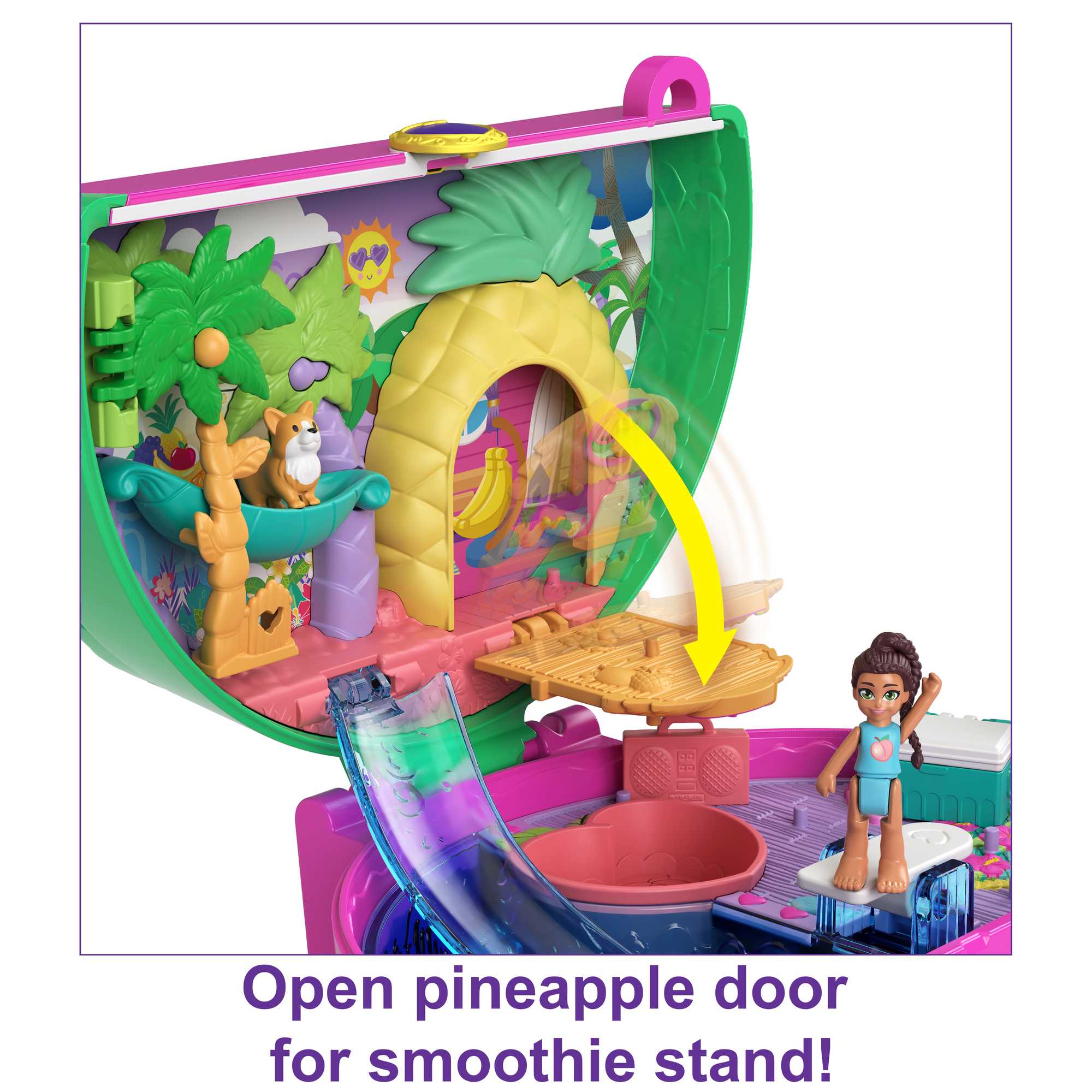 Polly Pocket Watermelon Pool Party Compact Playset With 2 Dolls & 12 Accessories