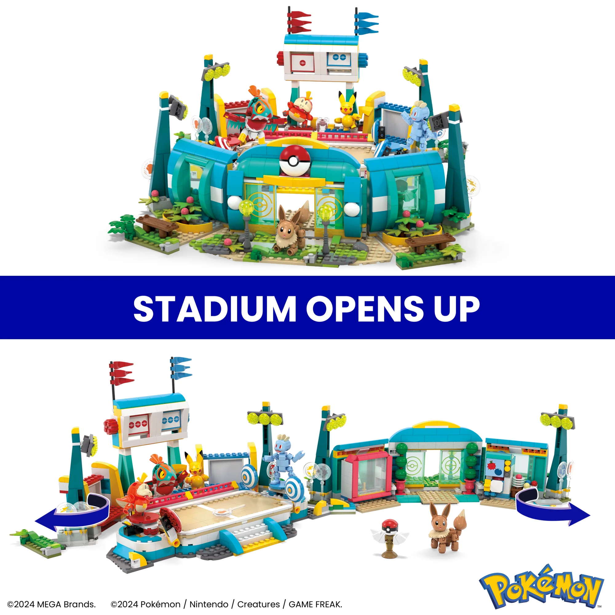 MEGA Pok��mon Traning Stadium Building Toy Kit, With 5 Action Figures (1101 Pieces) For Kids