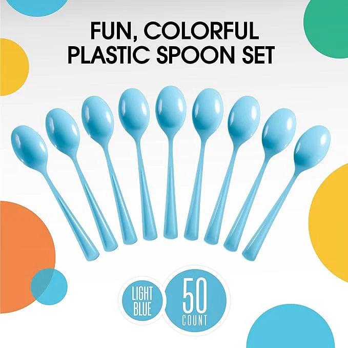 Heavy Duty Light Blue Plastic Spoons | 50 Count