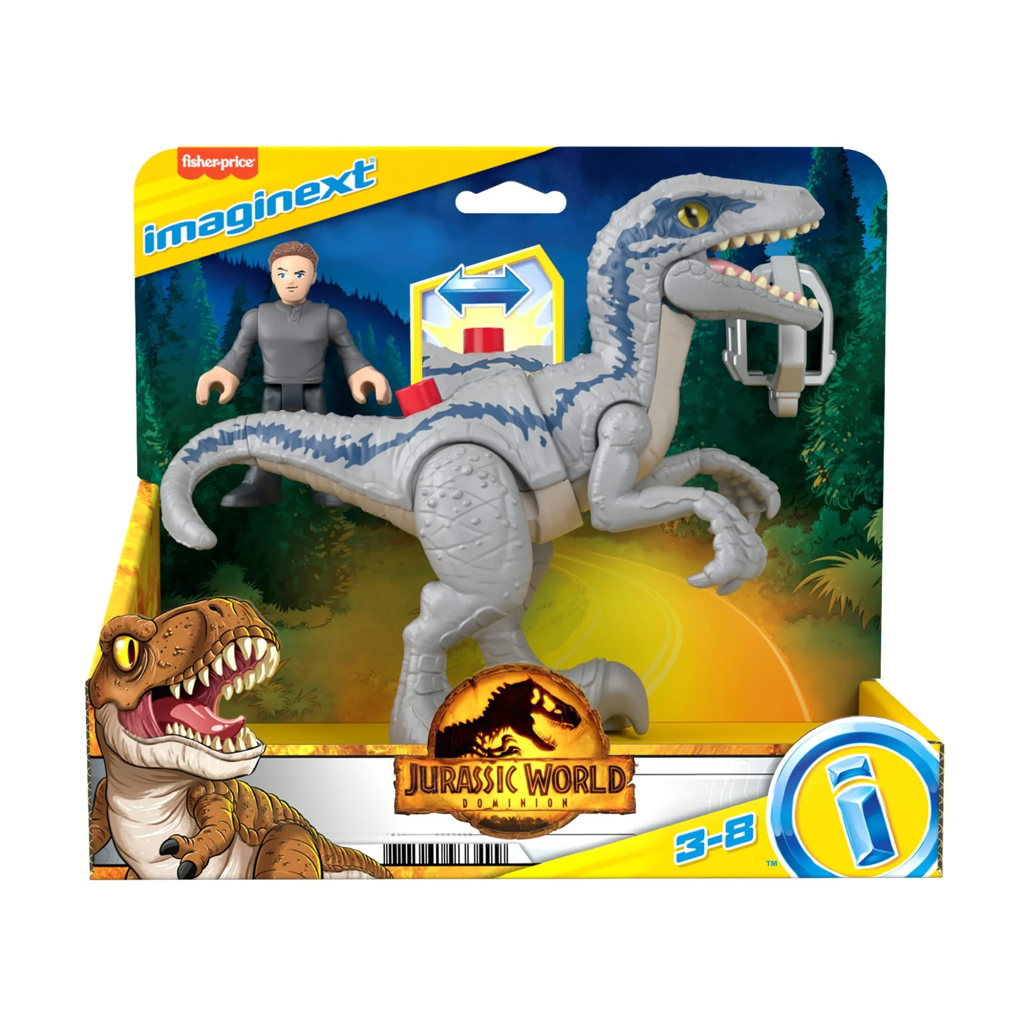 Imaginext Jurassic World Dominion Blue & Owen Dinosaur Toy Set, 3 Pieces, Preschool Toys