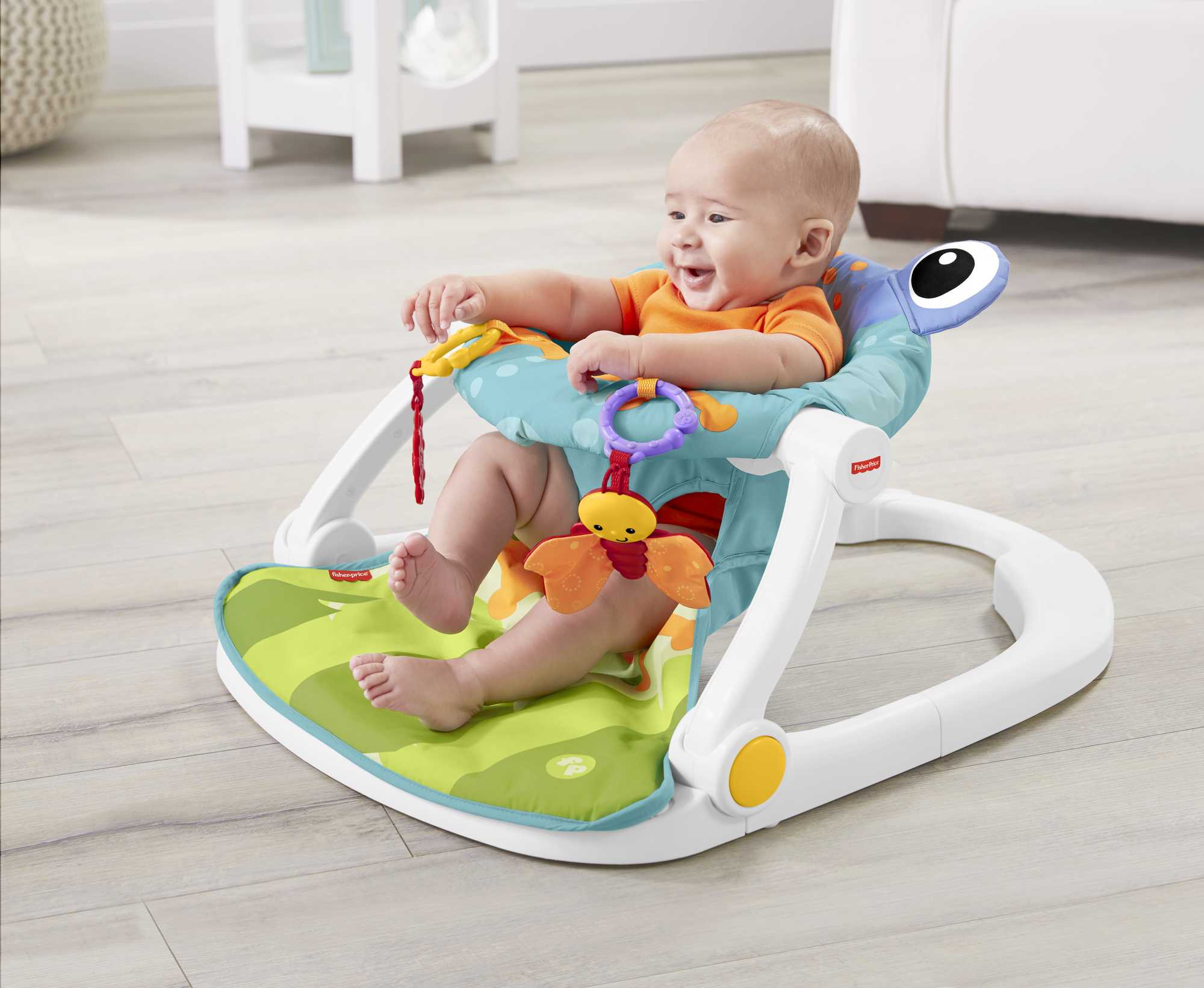 Fisher-Price Portable Baby Chair, Sit-Me-Up Floor Seat With 2 Baby Toys, Froggy Seat Pad
