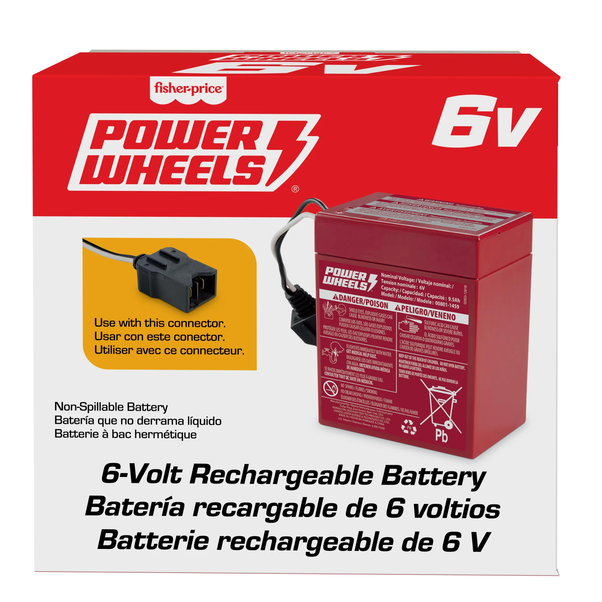 Power Wheels 6-Volt Red Rechargeable Replacement Battery For Fisher-Price Ride-On Toy, Red