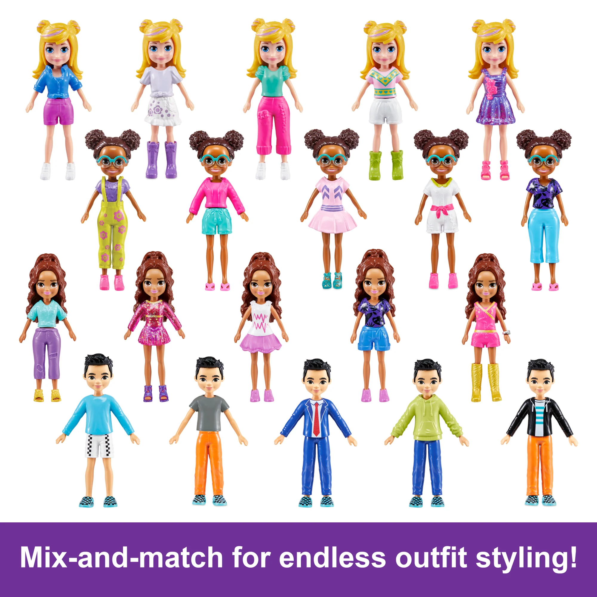 Polly Pocket Sparkle Cove Adventure Fashion Pack Playset With 4 Dolls & 45+ Total Pieces