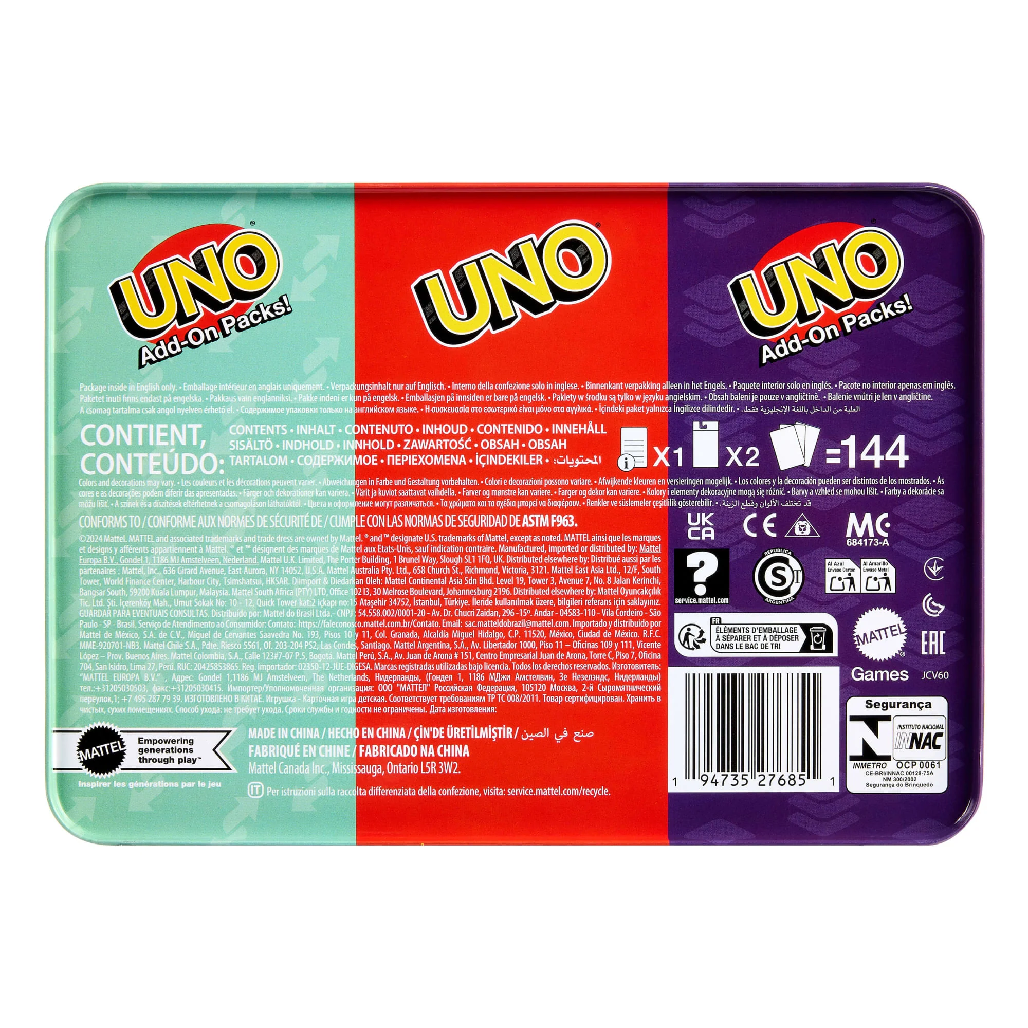 UNO Card Game With 2 Add-On Packs Card Deck For Kids, Adults & Family Night