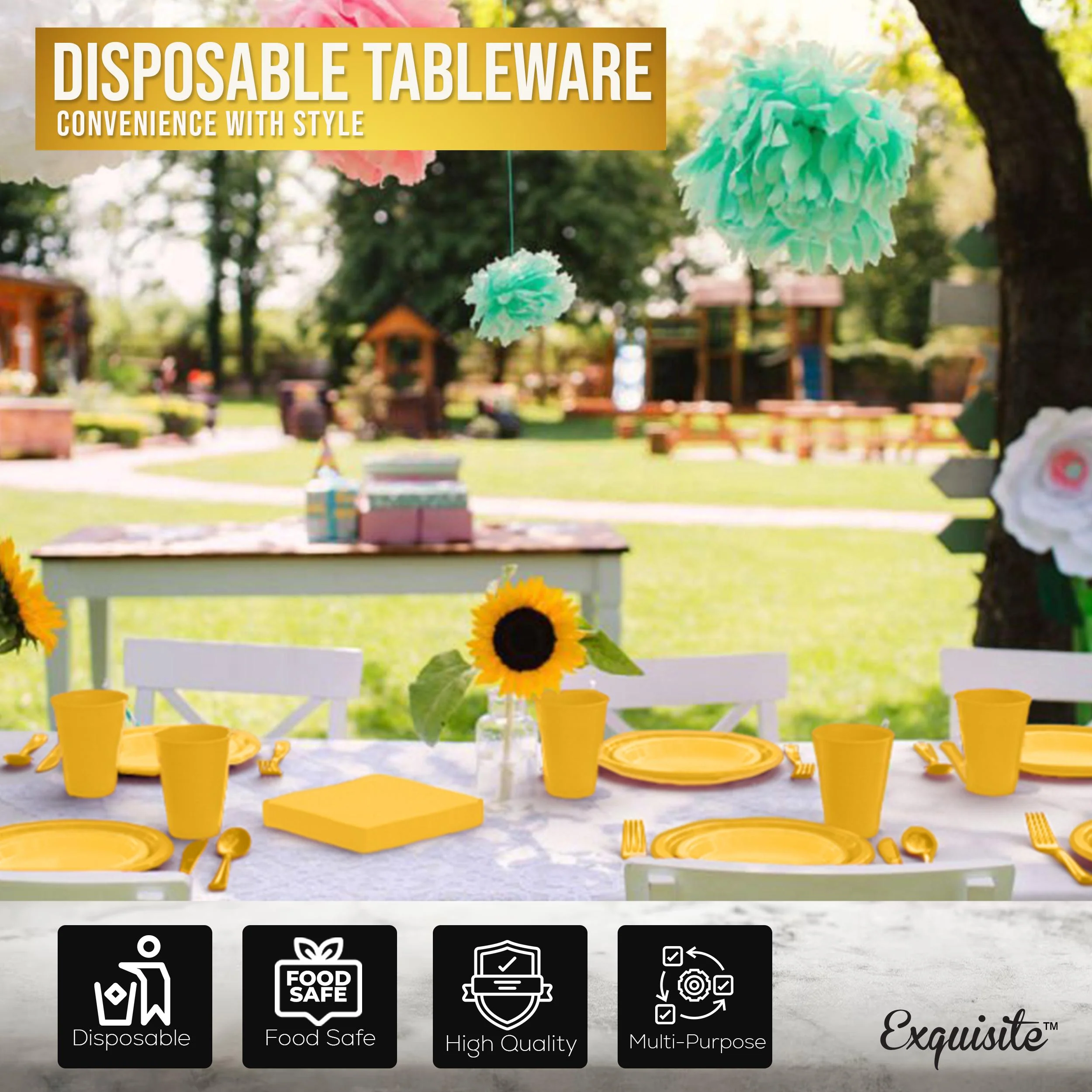 182 Pcs Yellow Plastic Dinnerware Set | Setting for 26
