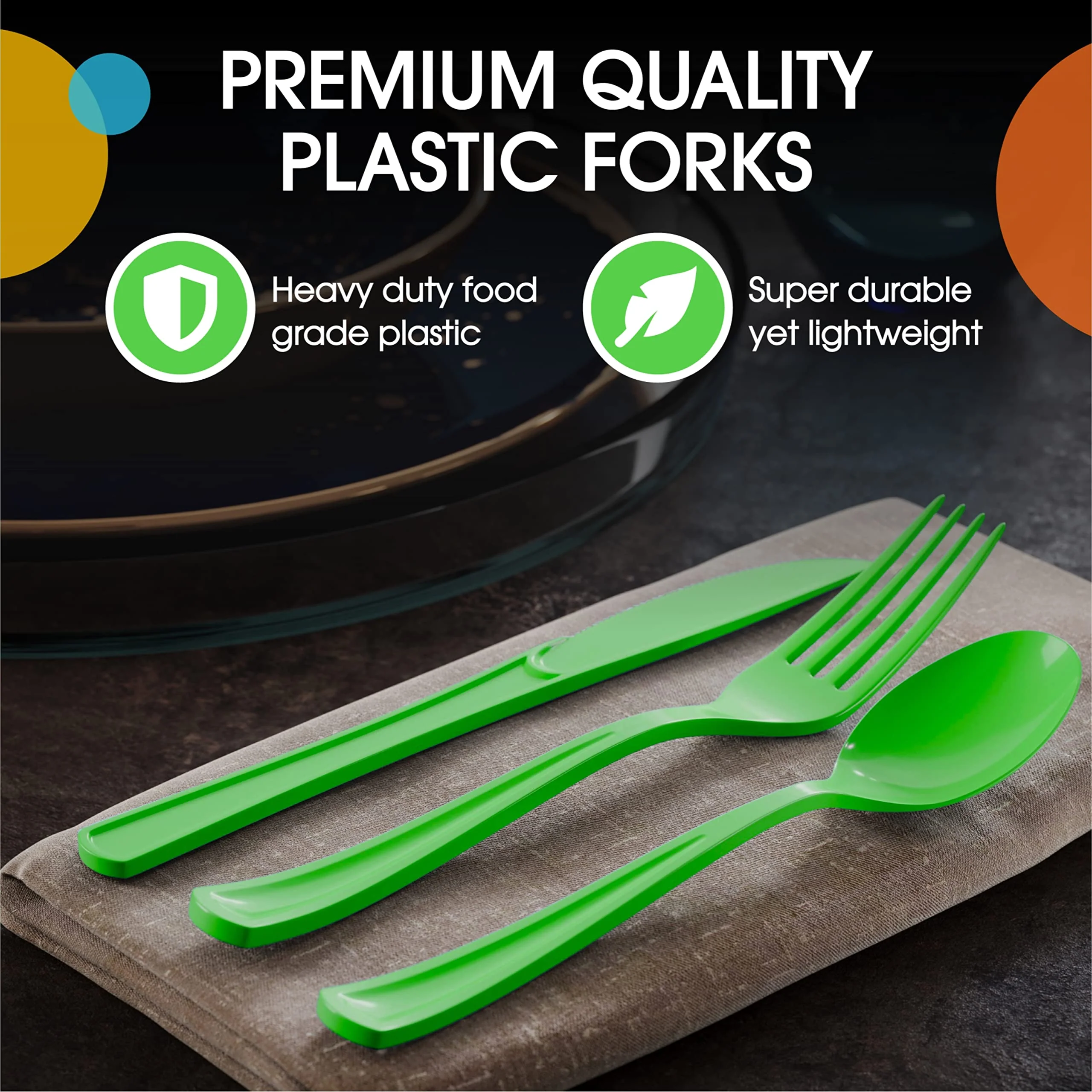 Lime Green Cutlery Combo Set | 50 Forks 50 Spoons And 50 Knives