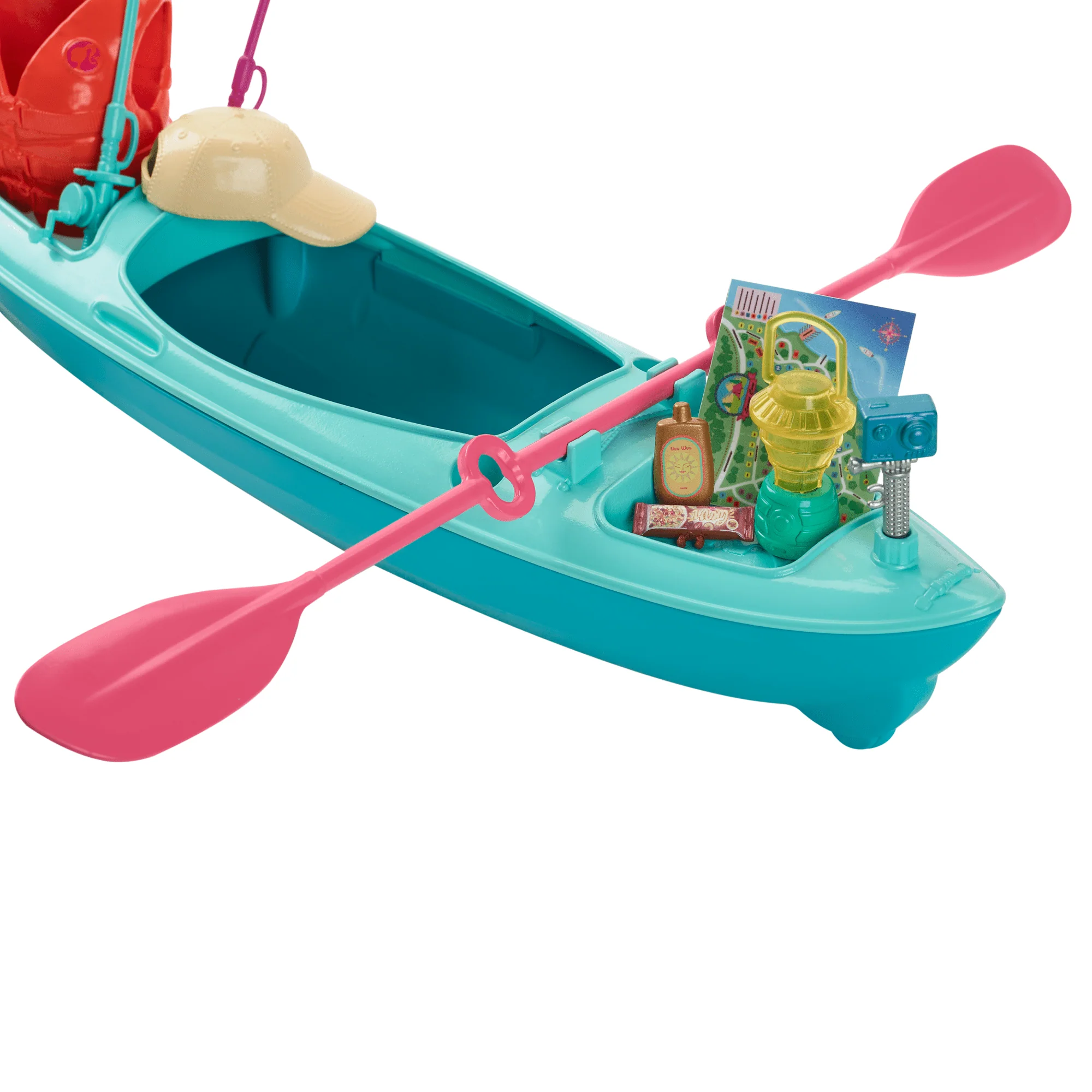 Barbie World Kayak & Surf Playset With 17 Camping Accessories Including Kayak Boat, Surfboard & More