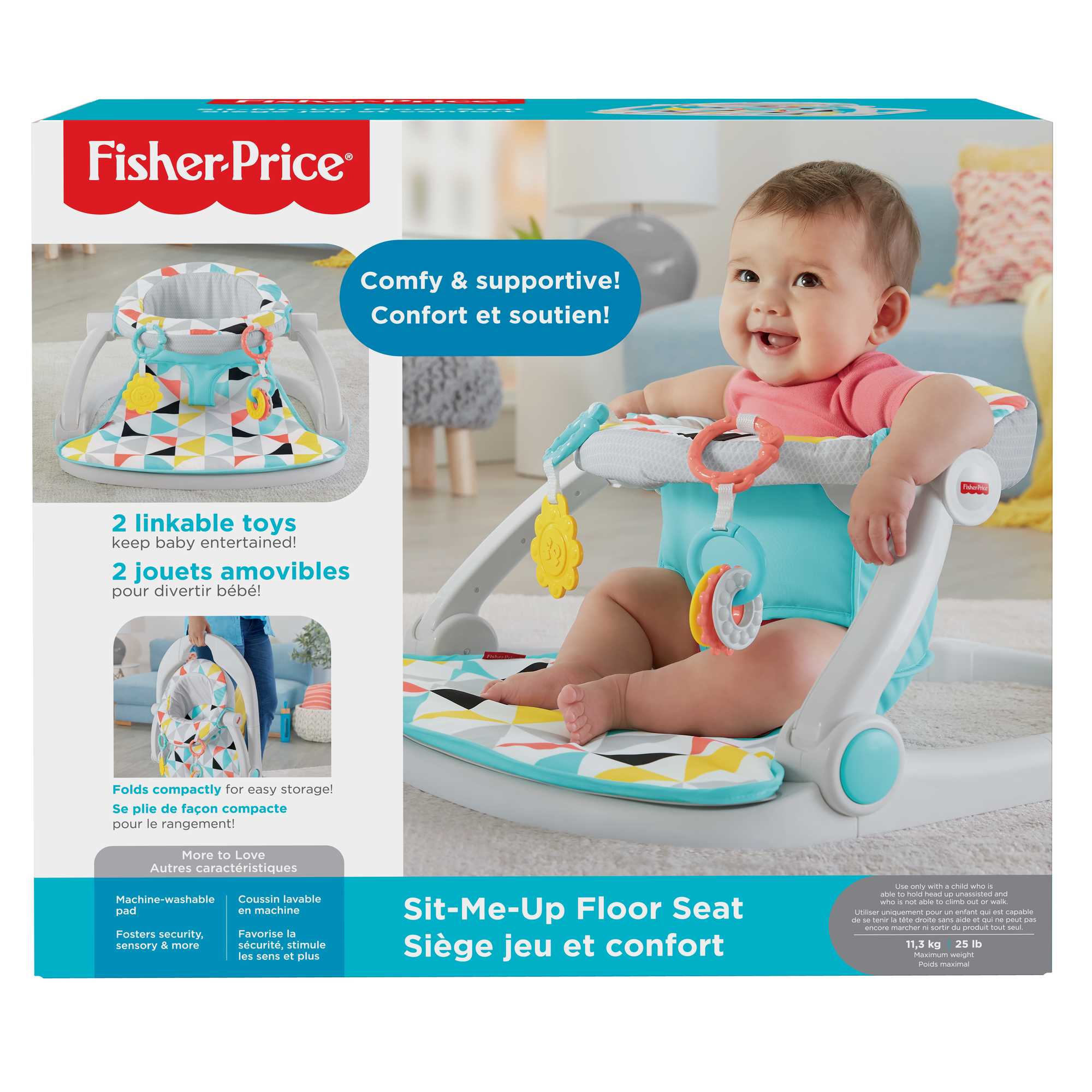 Fisher-Price Sit-Me-Up Floor Seat Portable Baby Chair With Clacker And Teether Toys, Windmill
