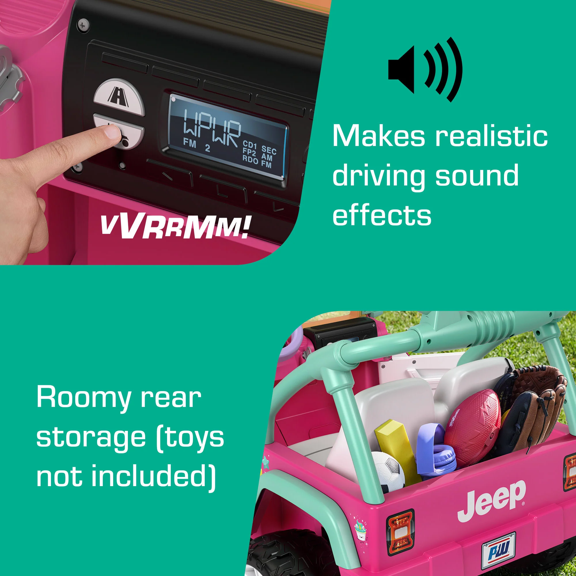 Power Wheels Rainbow Unicorn Jeep Wrangler Preschool Ride-On Toy With Sounds & Cute Stickers