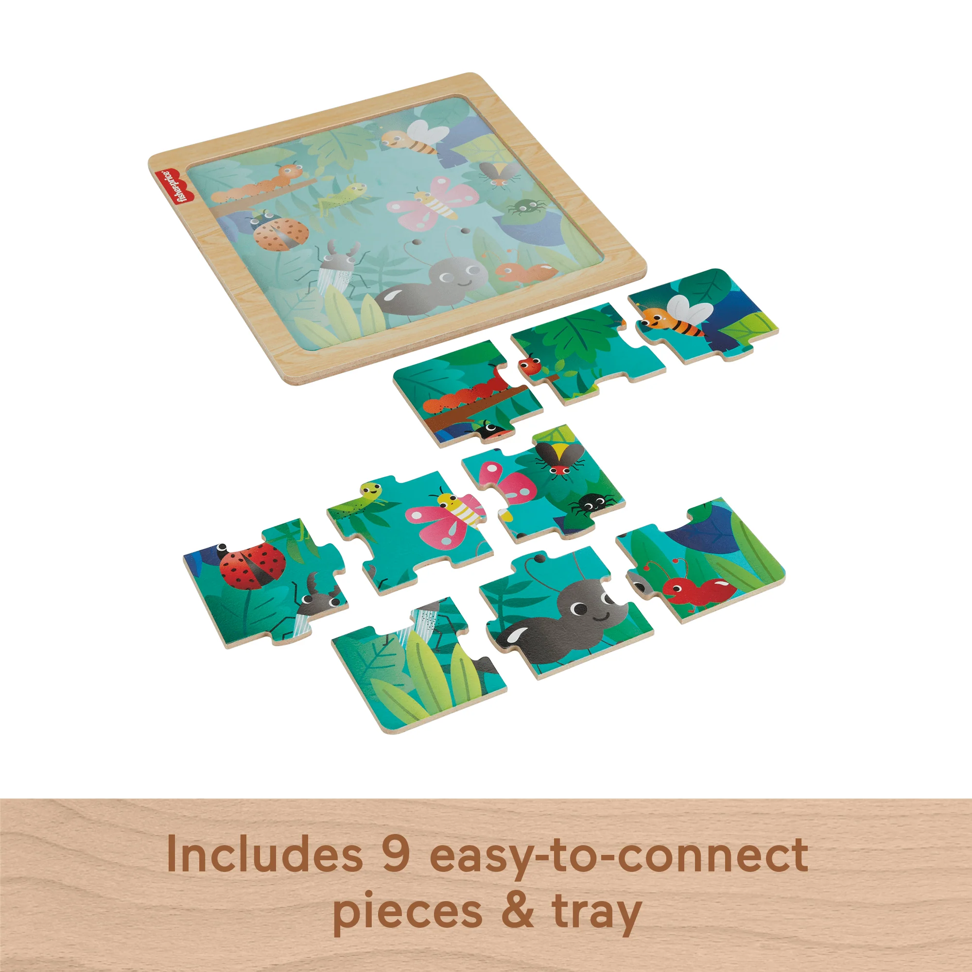 Fisher-Price Wooden Jigsaw Puzzle Jungle Theme For Toddlers & Preschool Kids, 9 Wood Pieces