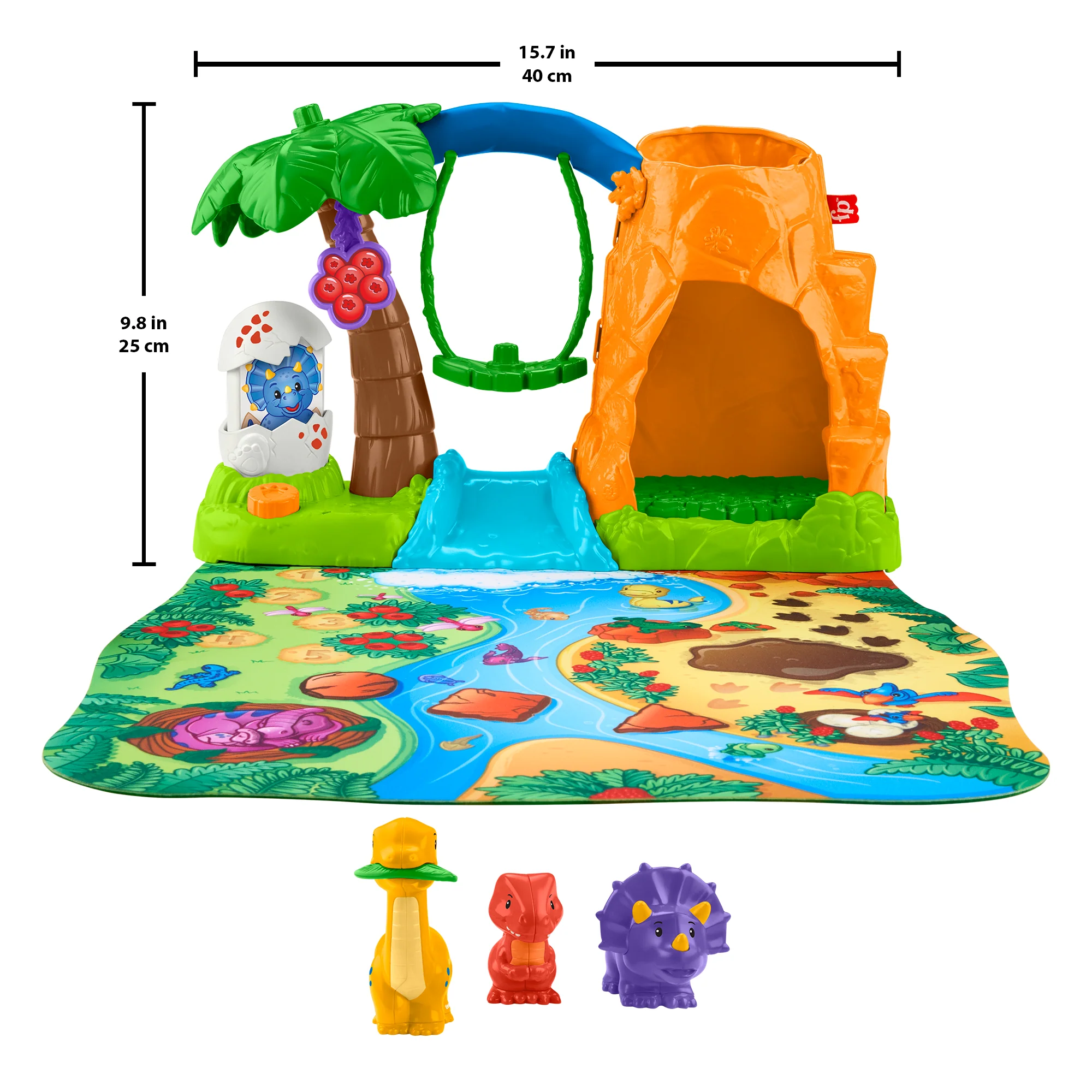 Fisher-Price Little People Dinosaur Village & Play Mat Toddler Playset, 3 Toy Figures