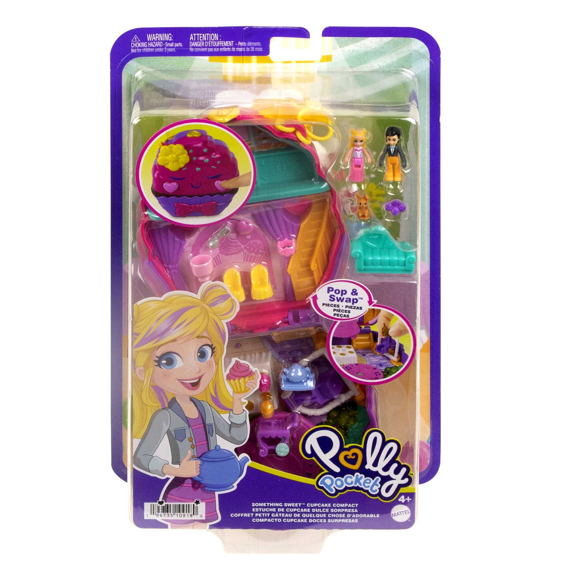 Polly Pocket Something Sweet Cupcake Compact Playset With 2 Micro Dolls, 13 Accessories & 5 Features