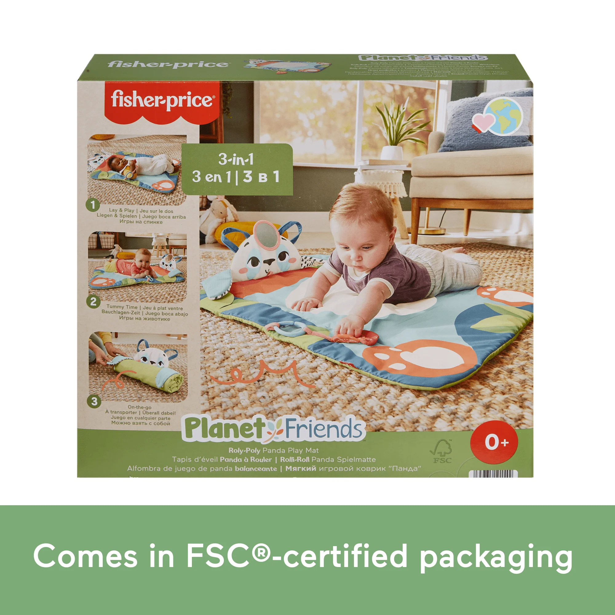 Fisher-Price Planet Friends Roly-Poly Panda Baby Activity Play Mat With 2 Toys