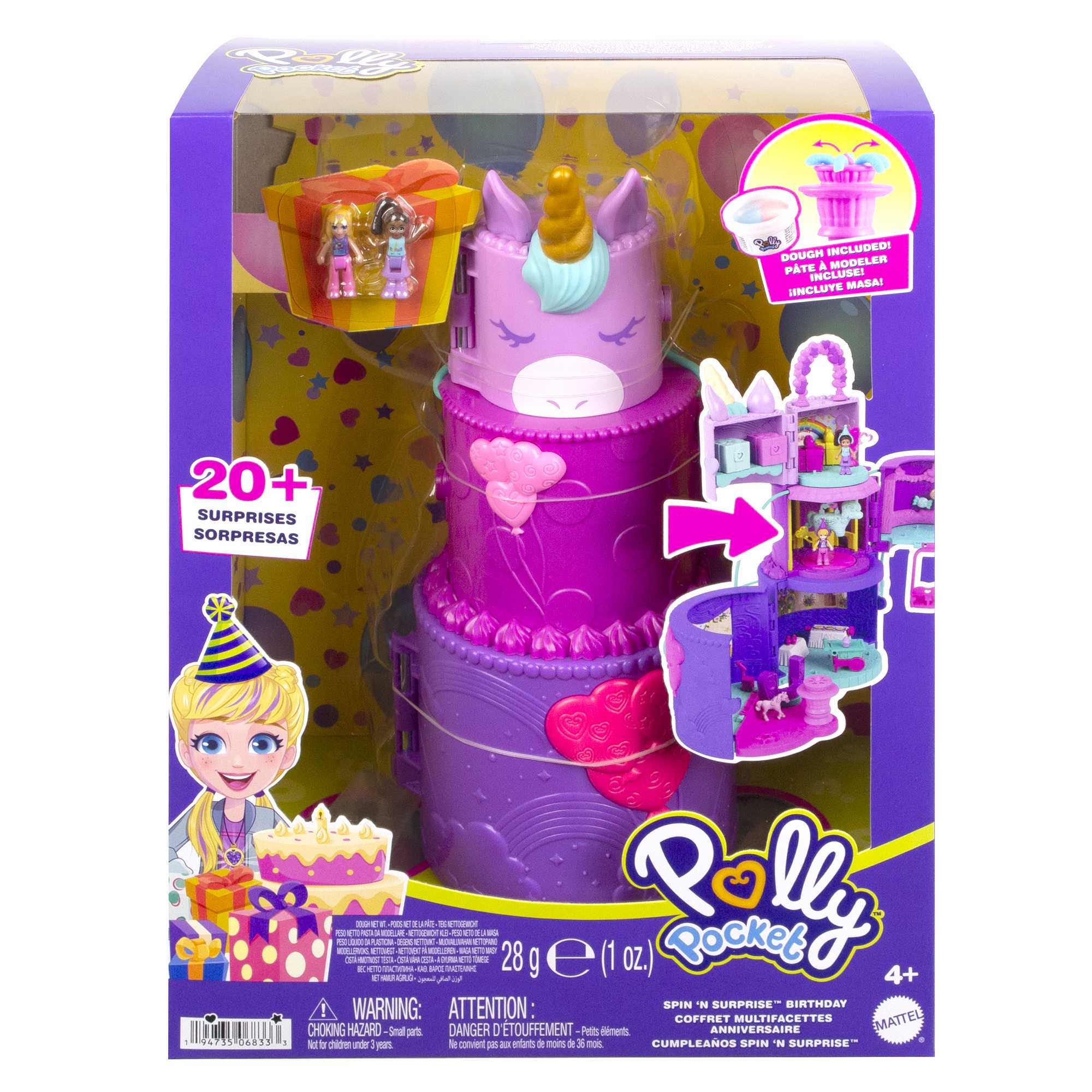 Polly Pocket Spin 'n Surprise Birthday 2-In-1 Unicorn Toy Playset With 25+ Accessories Pieces