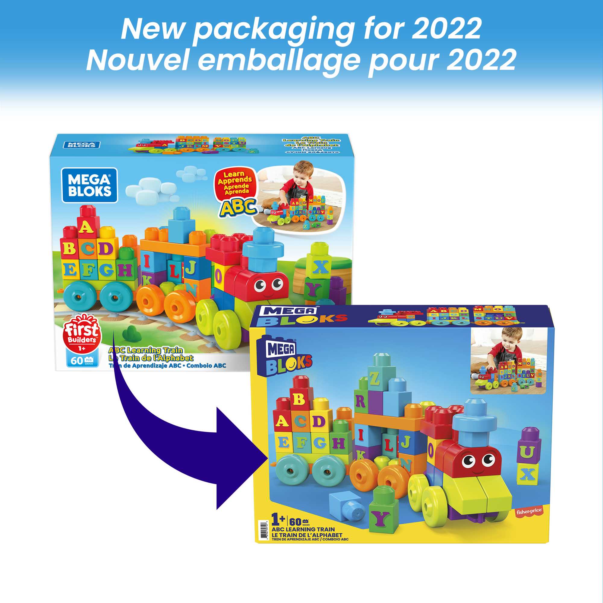MEGA BLOKS ABC Learning Train Fisher Price Building Toy Blocks (60 Pieces) For Toddler