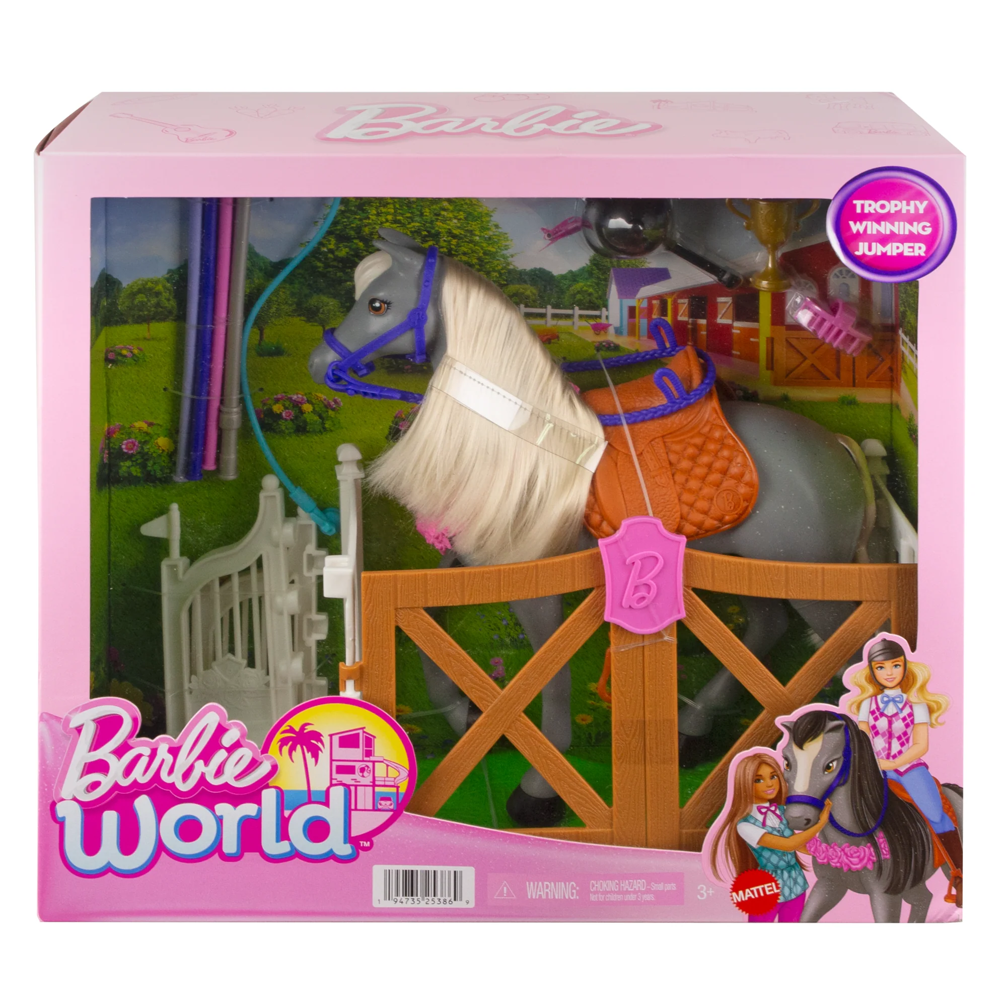Barbie World Horse Stable Playset With Toy Horse, Jump, & Accessories, 7-Piece Set