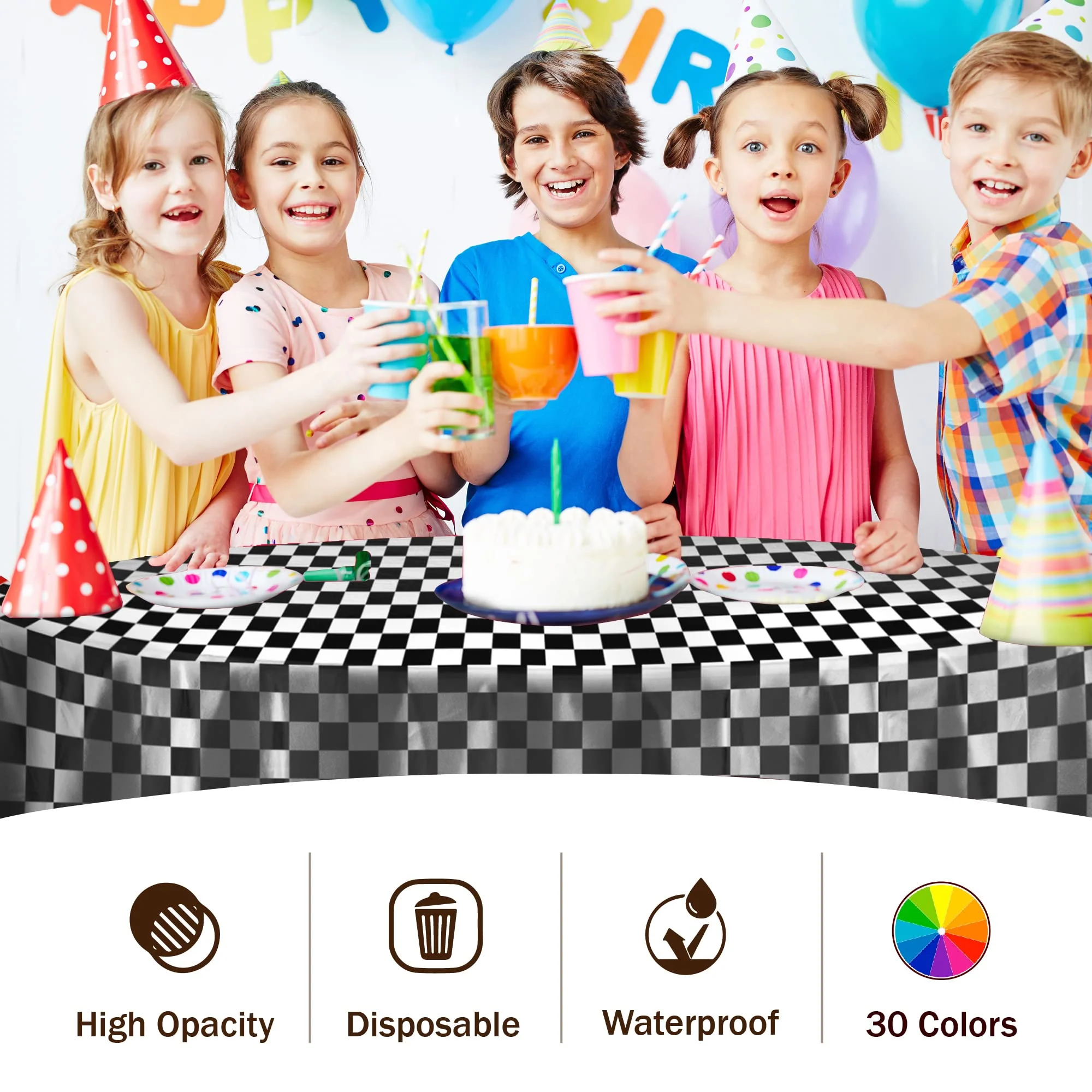 84 In. Round Black/White Checkered Table Cover