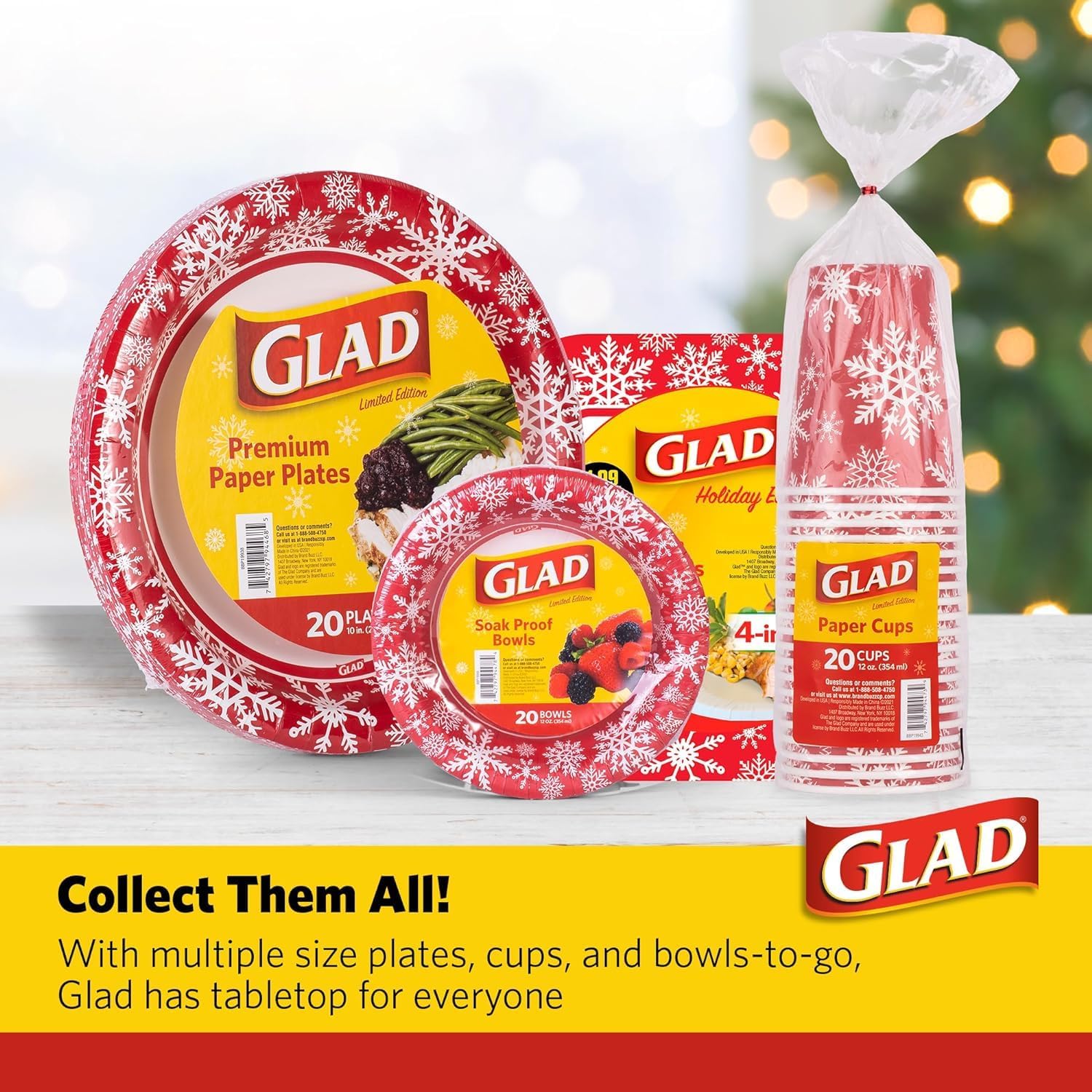 Glad Disposable Holiday Paper Plates, 10 Inch, 20 Count - Red Snowflake Design, Heavy Duty and Microwavable