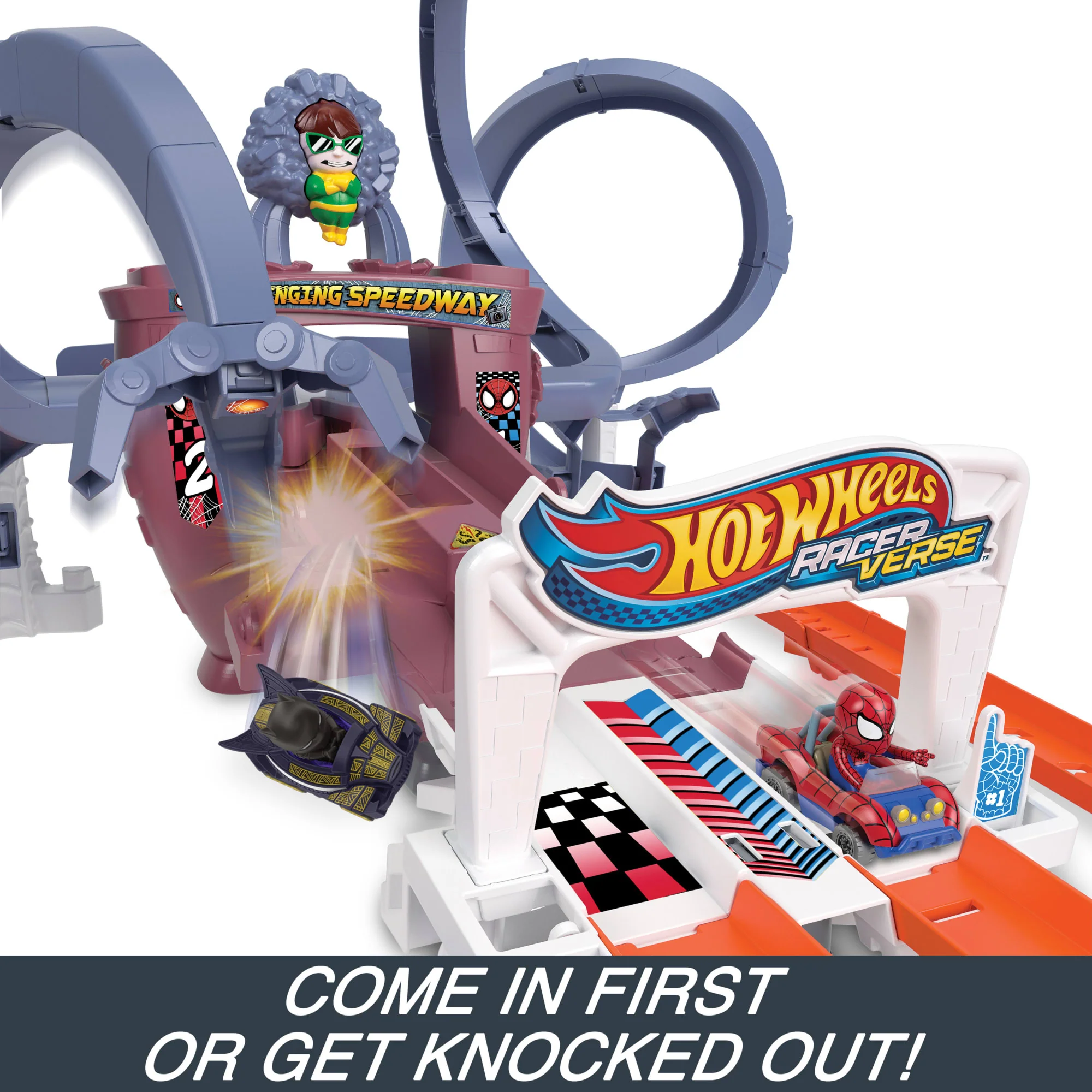 Hot Wheels Racerverse Spider-Man��S Web-Slinging Speedway Track Set With 2 Hot Wheels Racers