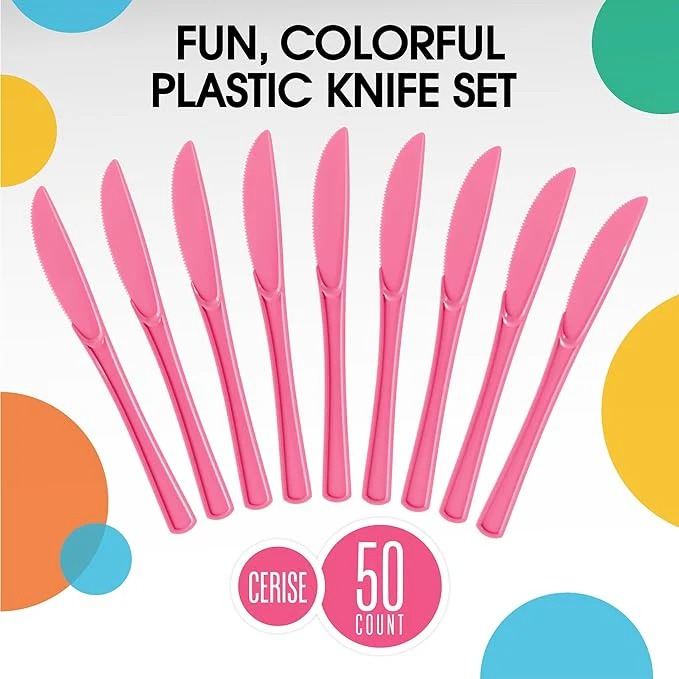 Heavy Duty Hot Pink Plastic Knives | 50 Count