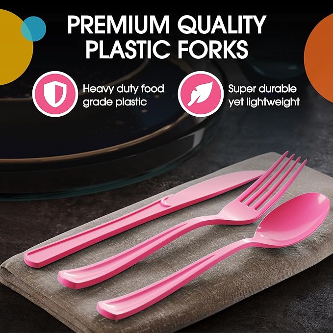 Heavy Duty Hot Pink Plastic Forks | 50 Count