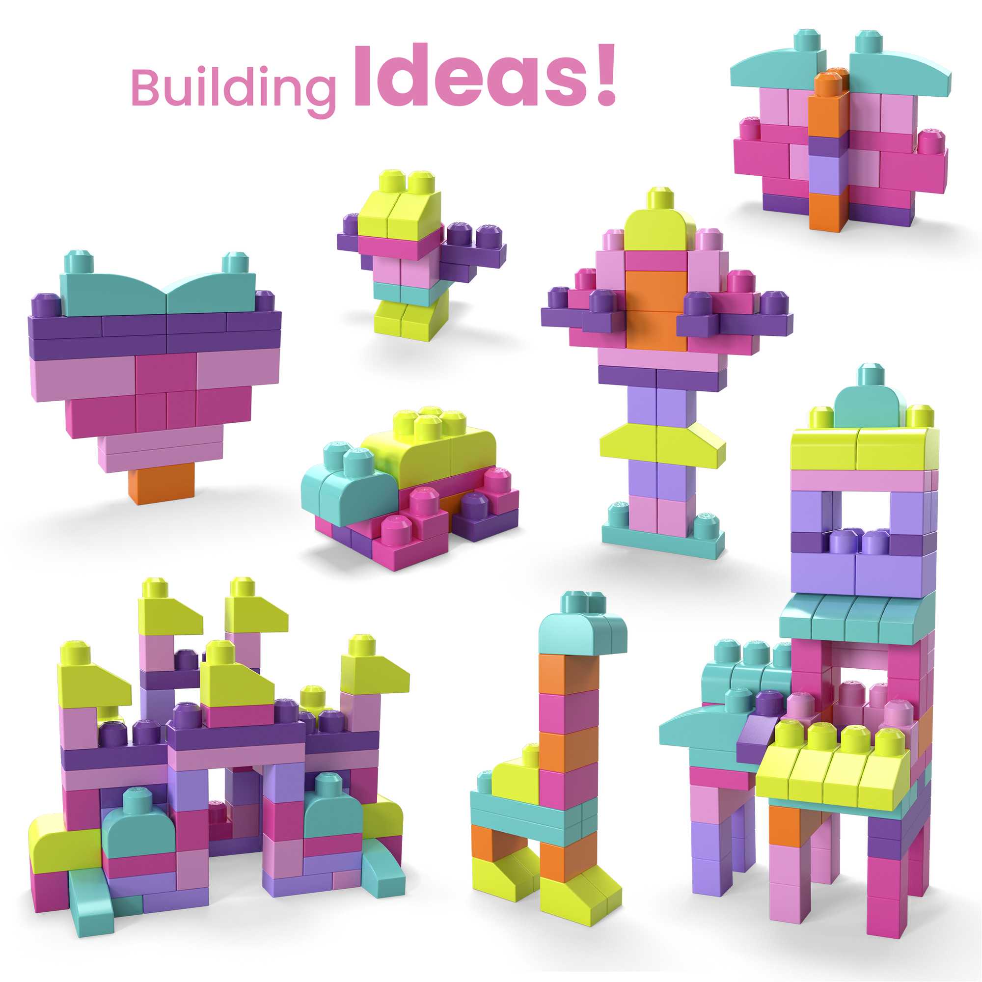 MEGA BLOKS Fisher-Price Toy Blocks Pink Big Building Bag With Storage (80 Pieces) For Toddler