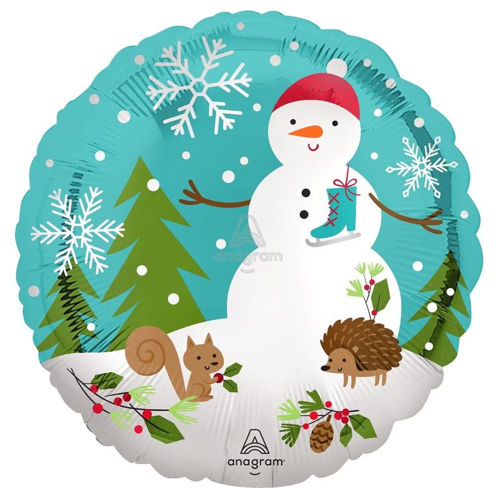Anagram Satin Woodland Snowman 18in Foil Balloon FLAT