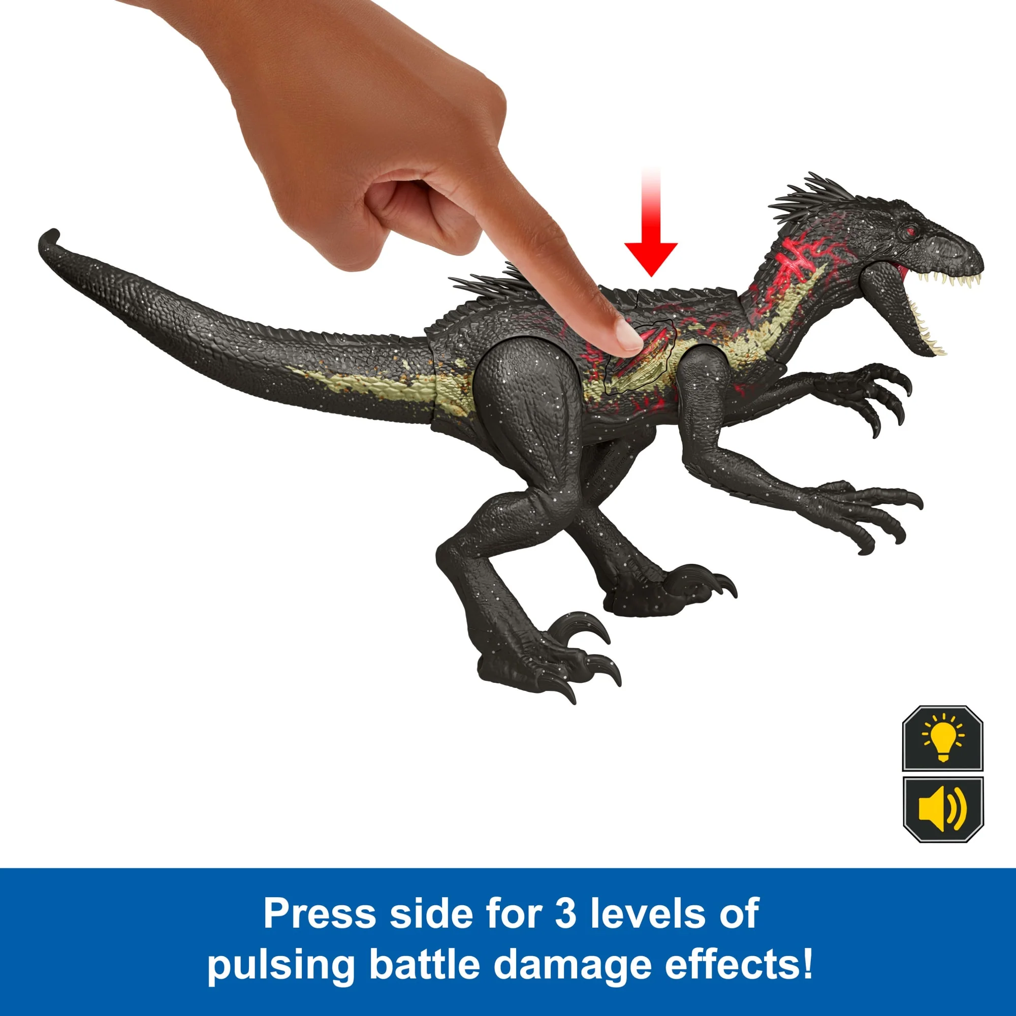 Jurassic World Ultimate Damage indoraptor Dinosaur Toy Figure, Damage, Light & Sound Toy