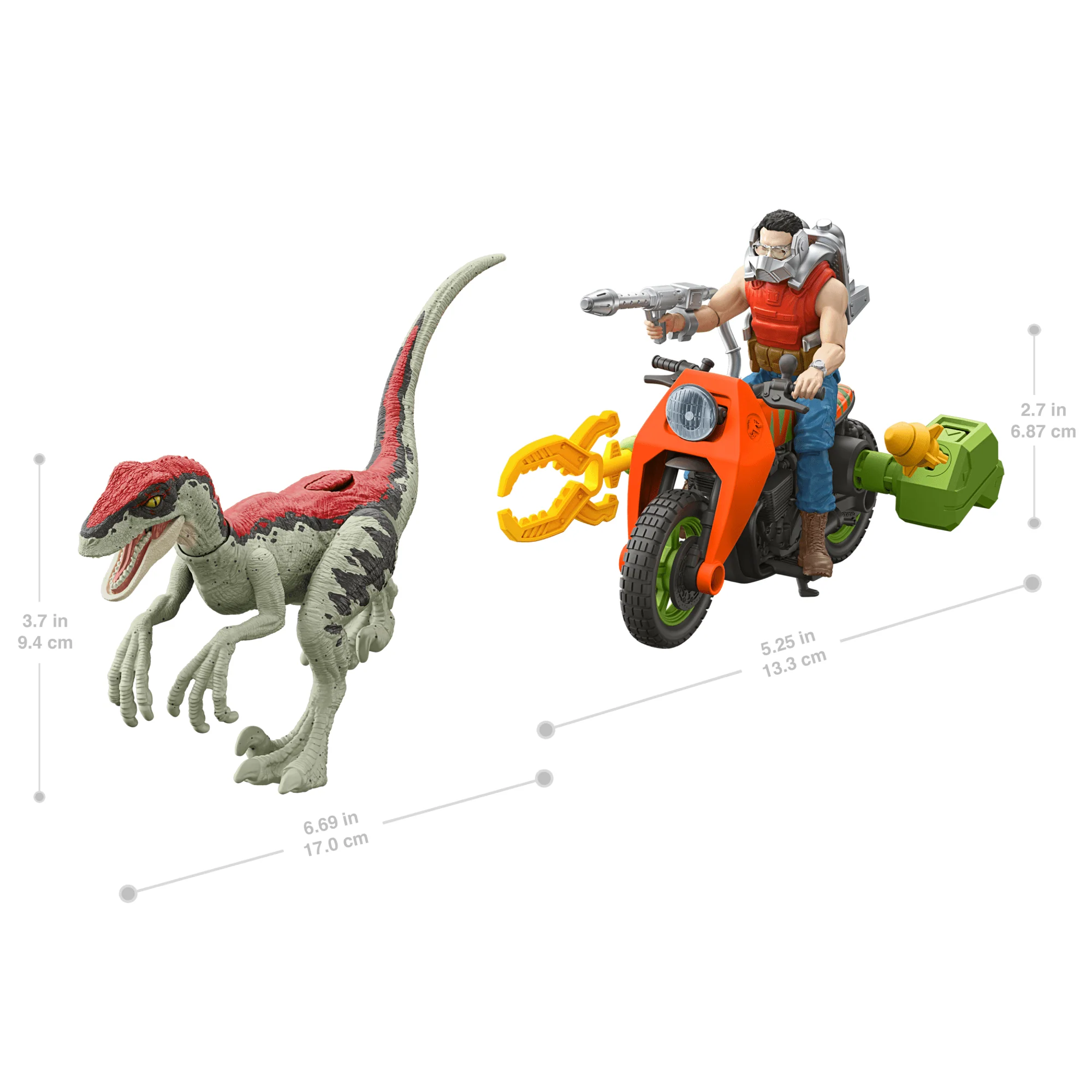 Jurassic Park ��93 Classic Dennis Nedry Action Figure, Motorcycle & Dinosaur Toy Set, 3.75-in Scale