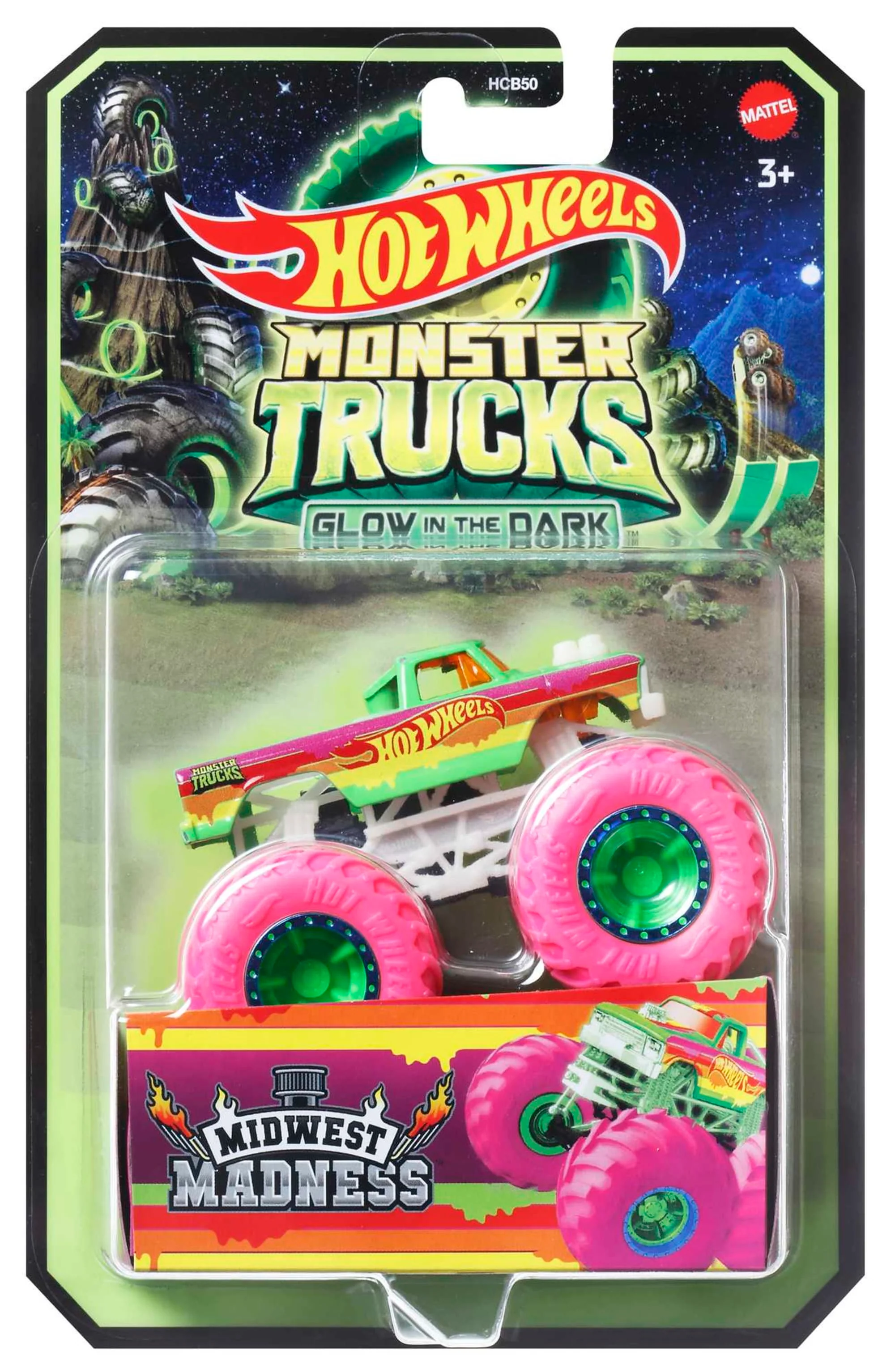 Hot Wheels Monster Trucks Veh��culo de Juguete Auto Sorpresa Glow in The Dark Escala 1:64