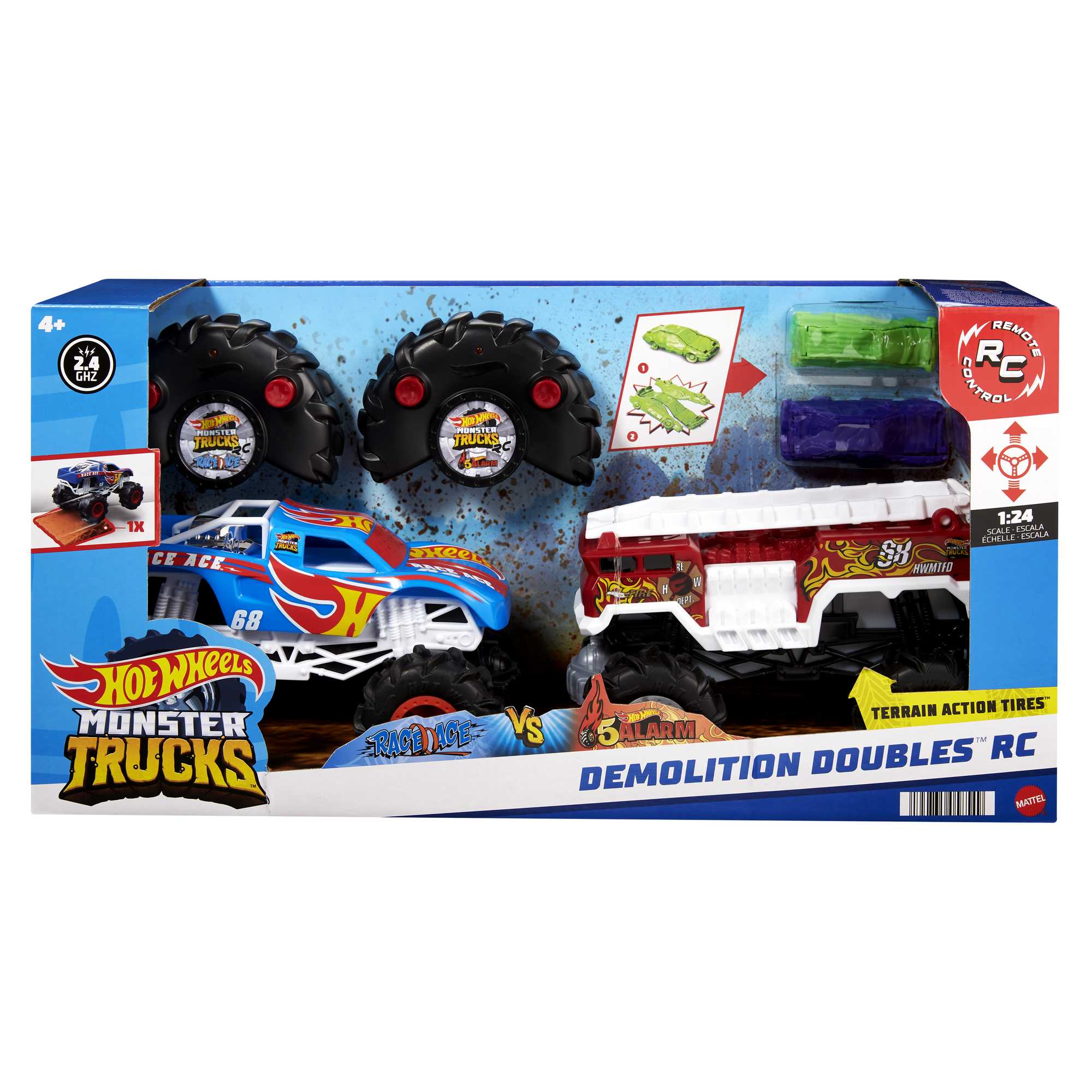 Hot Wheels RC Monster Trucks 2-Pack, RC Race Ace & 5-Alarm Vehicles