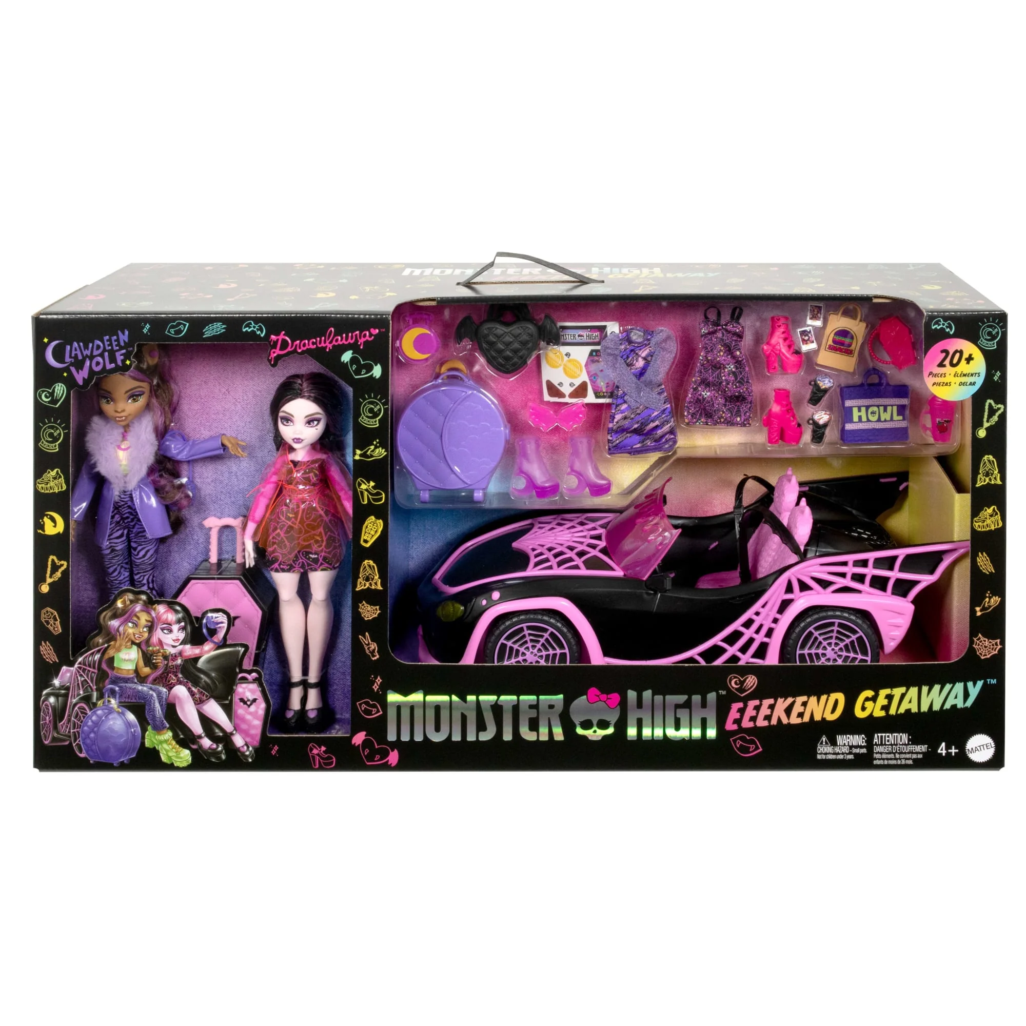 Monster High Eeekend Getaway Playset With Draculaura & Clawdeen Wolf Dolls, Vehicle & 20+ Accessories