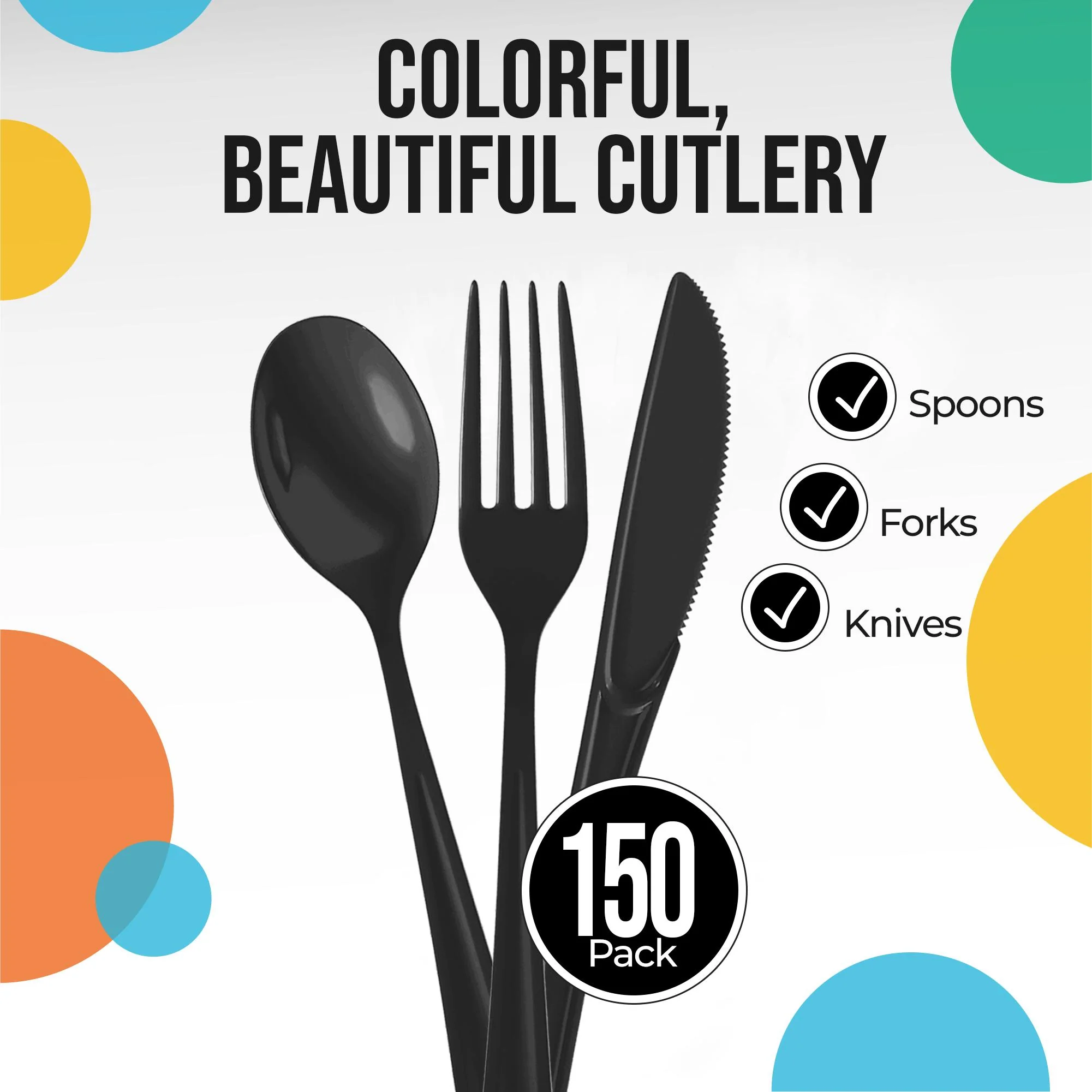 Black Cutlery Combo Set | 50 Forks 50 Spoons And 50 Knives
