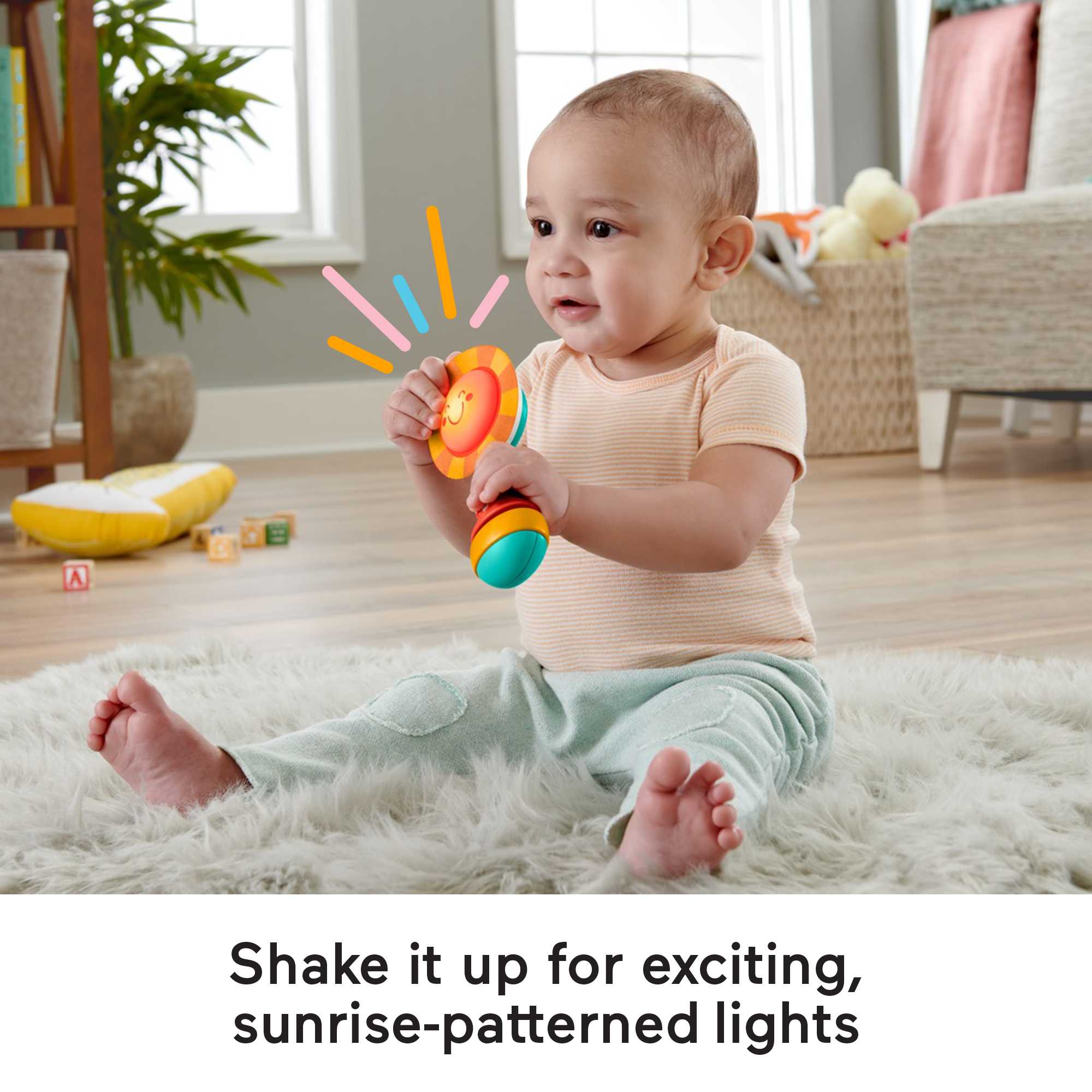 Fisher-Price Shake & Shine Sun Rattle, Baby Toy Bpa-Free Teething Toy With Sensory Details