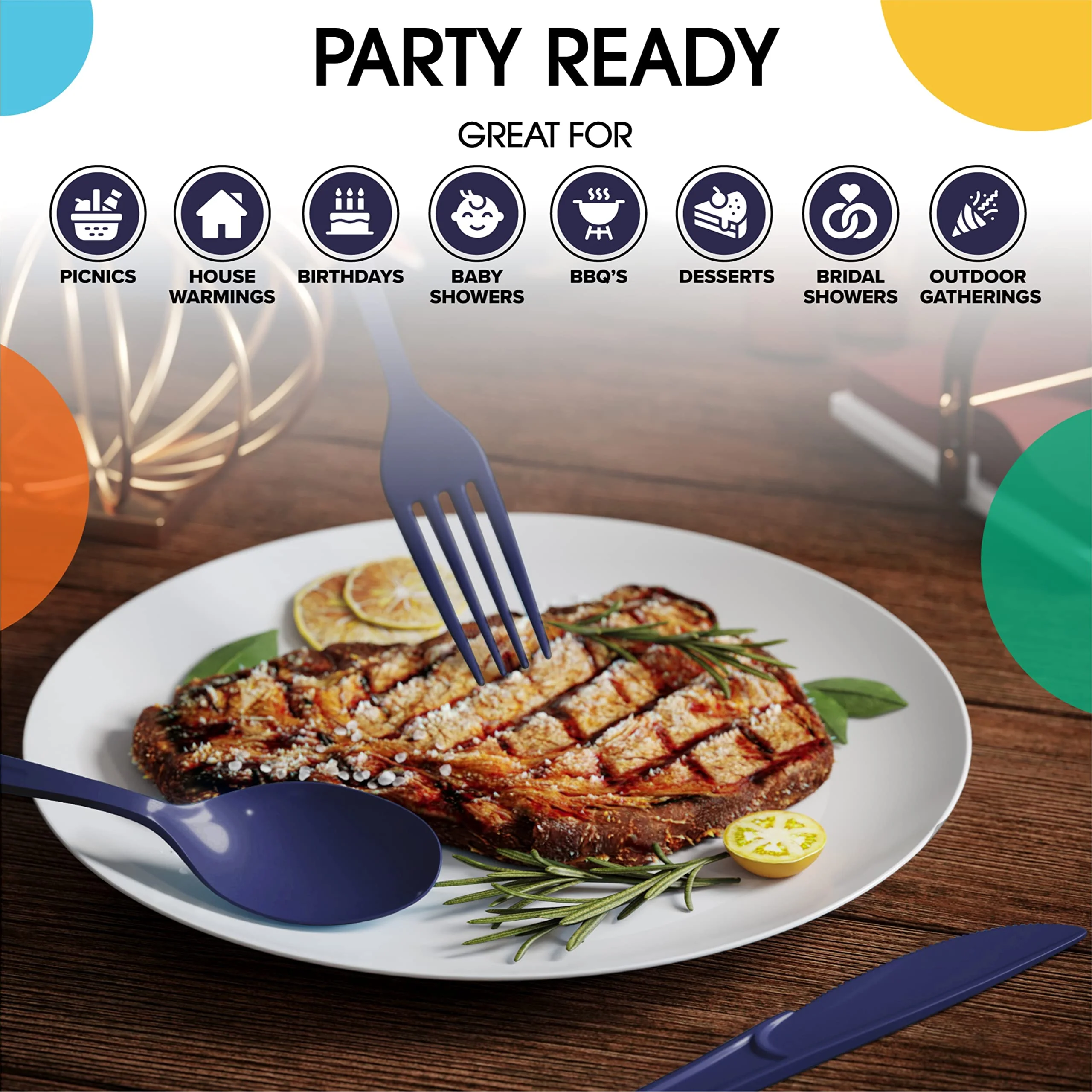 Navy Cutlery Combo Set | 50 Forks 50 Spoons And 50 Knives