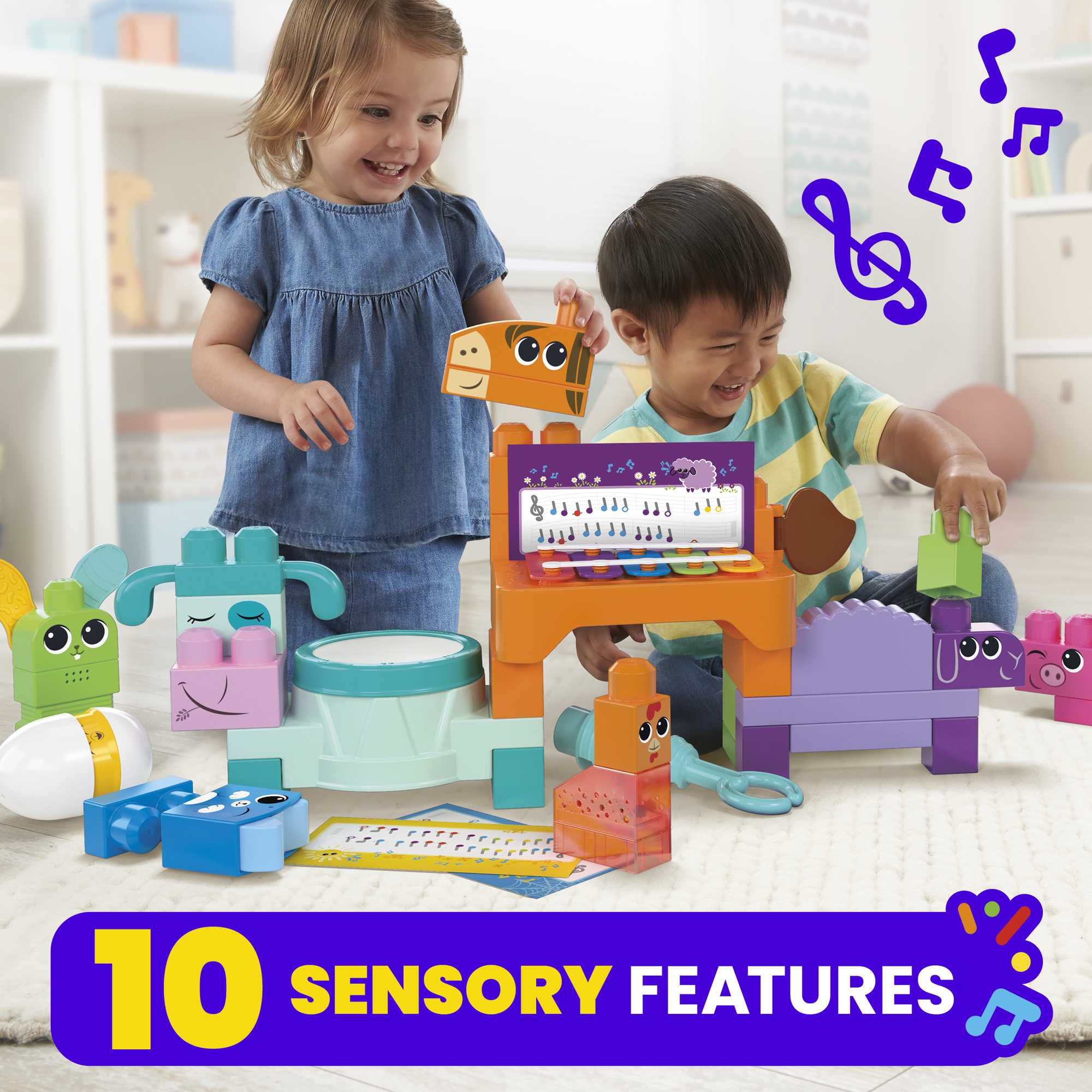 MEGA BLOKS Fisher Price Musical Farm Band Sensory Block Toy (45 Pieces) For Toddler