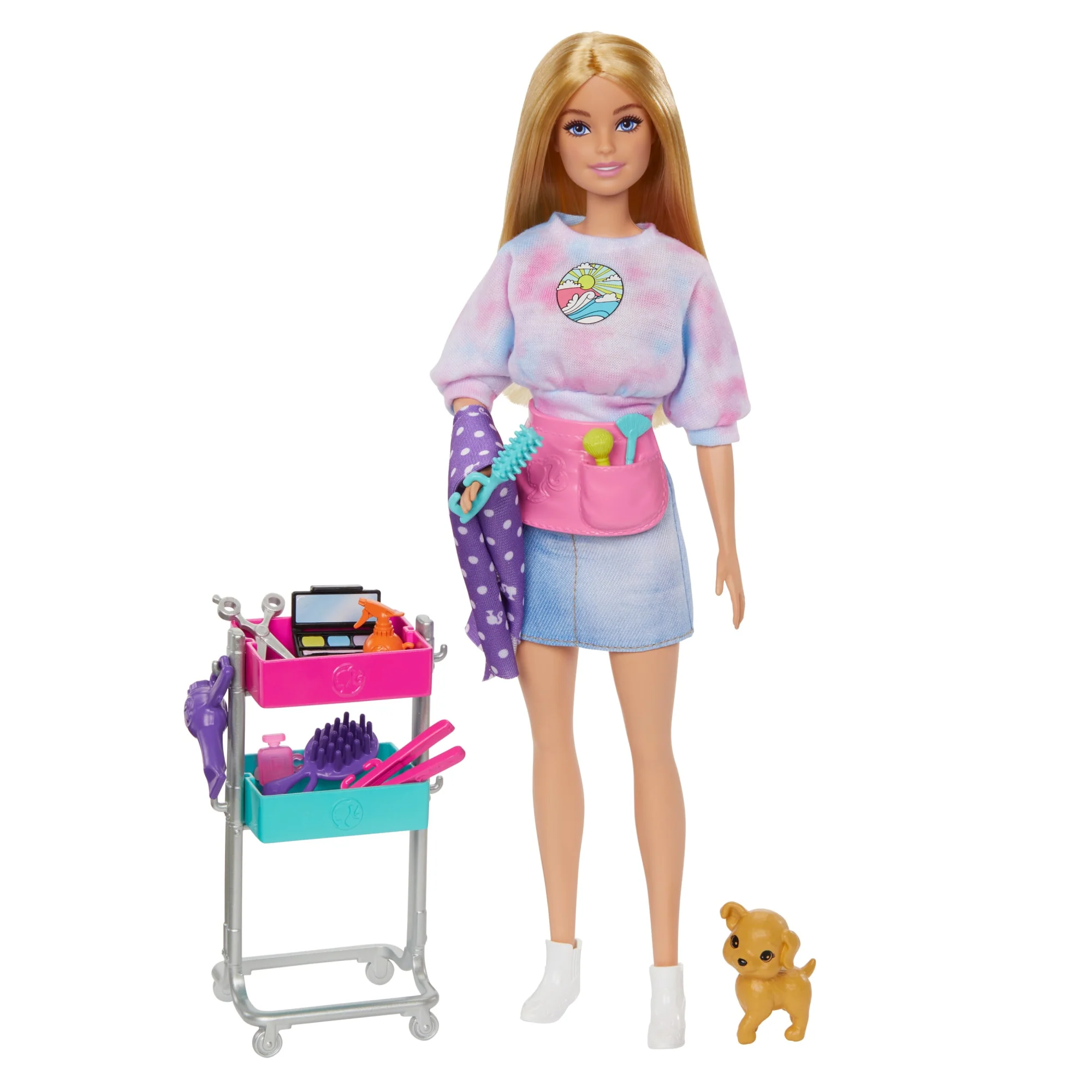Barbie ��Malibu�� Stylist Doll & 14 Accessories Playset, Hair & Makeup Theme With Puppy & Styling Cart