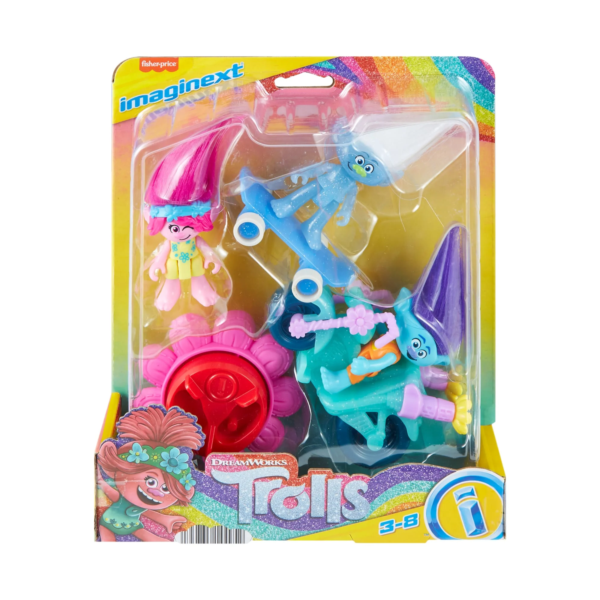 Imaginext Dreamworks Trolls Sparkle & Roll Pack, Poppy Branch & Guy Diamond 6-Piece Figure Set