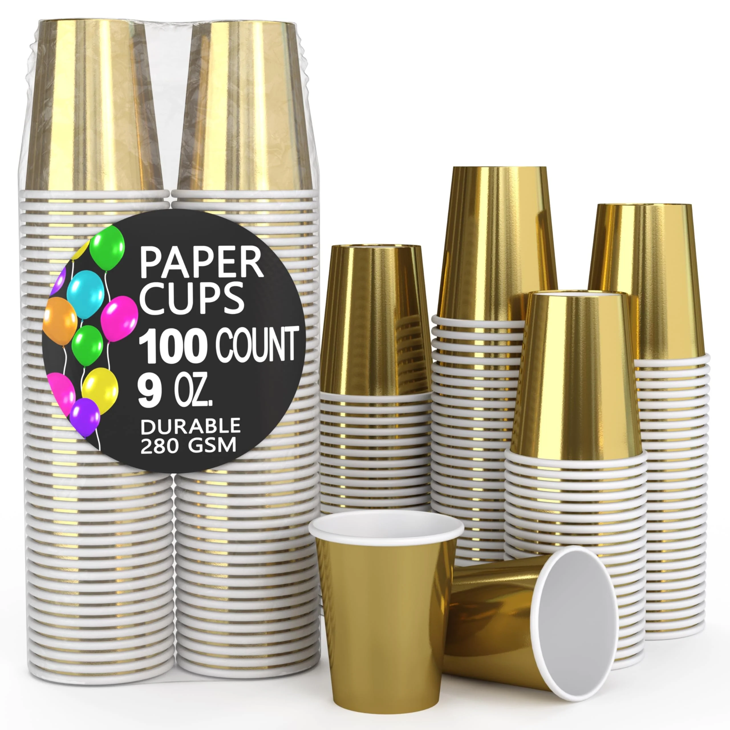 9 Oz. Metallic Gold Paper Cups | 100 Count