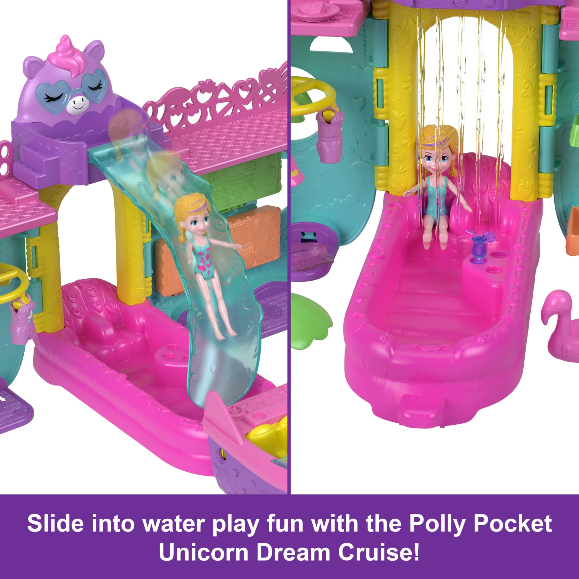 Polly Pocket Unicorn Dream Cruise Playset, Portable Boat With 1 Doll, Water Play And Color Change Accessories, 23 Total Pieces