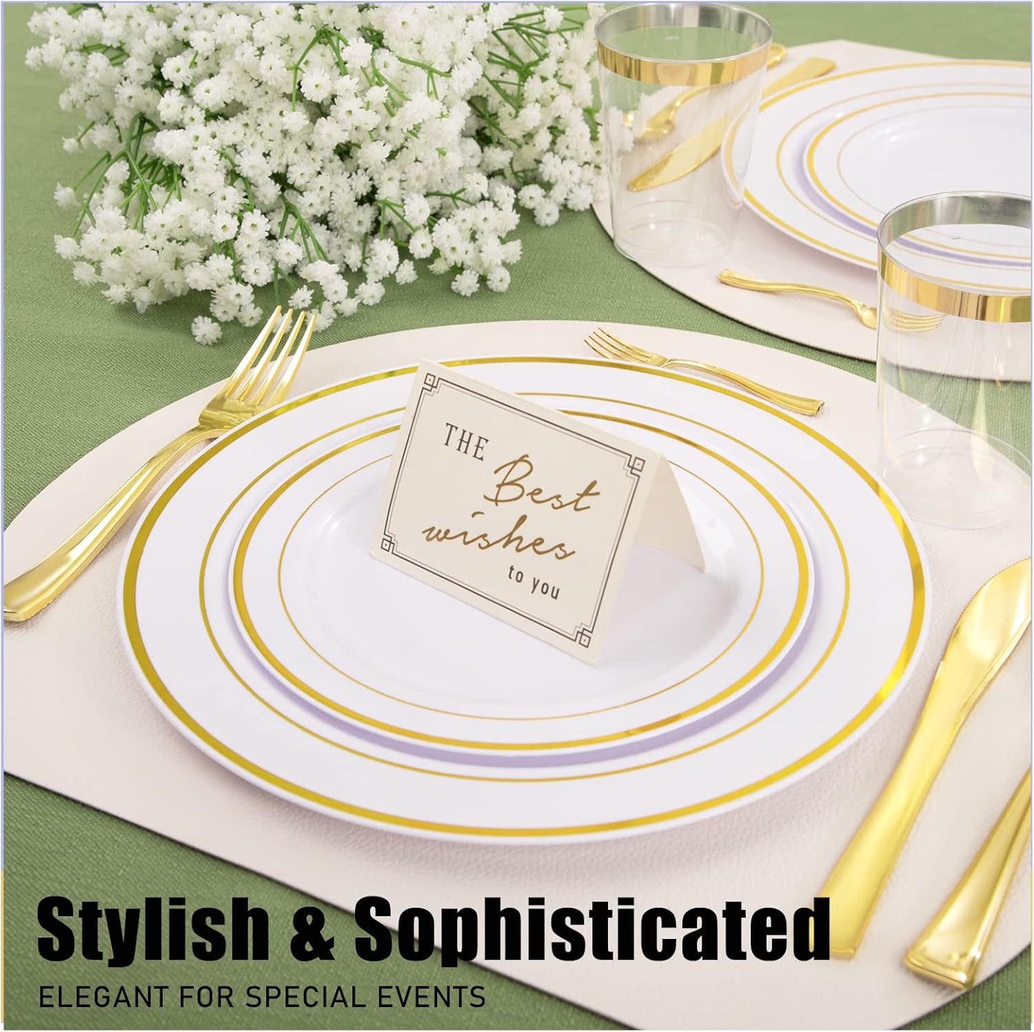 WDF300 Pieces Gold Plastic Silverware - Heavy Duty Disposable Gold Cutlery Set Plastic Gold Silverware Set Plastic Includes 100 Forks, 100 Spoons, 100 Knives