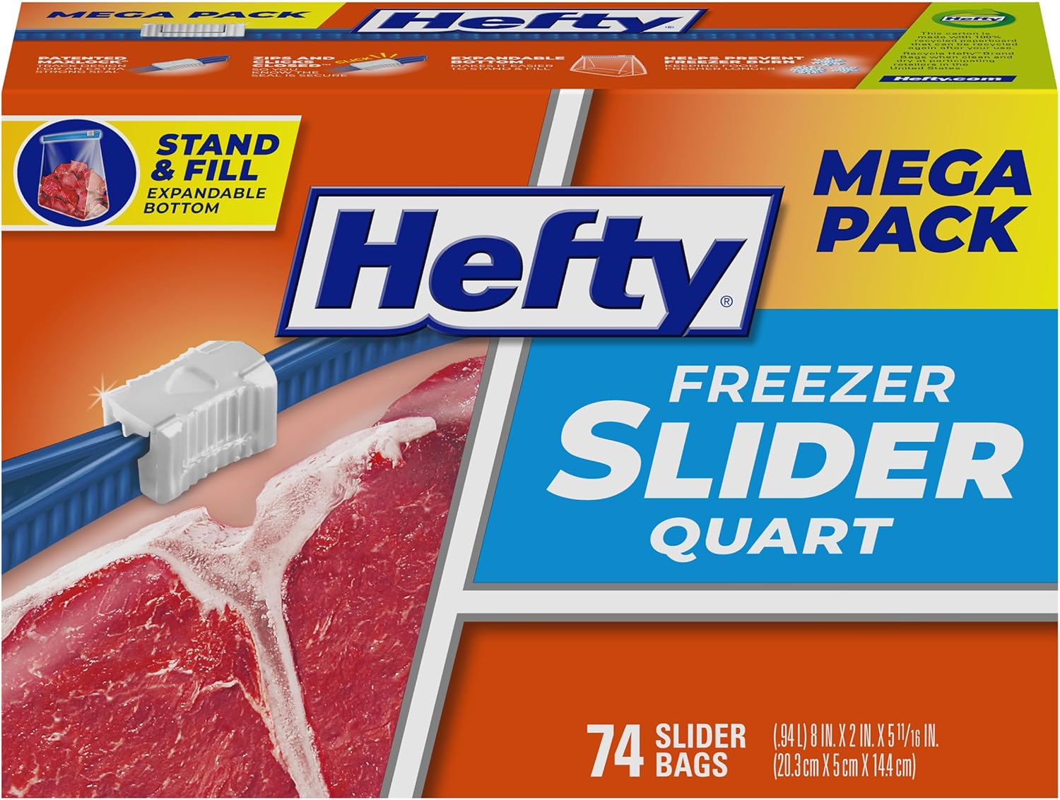 Hefty Slider Freezer Storage Bags, Gallon Size, 56 Count