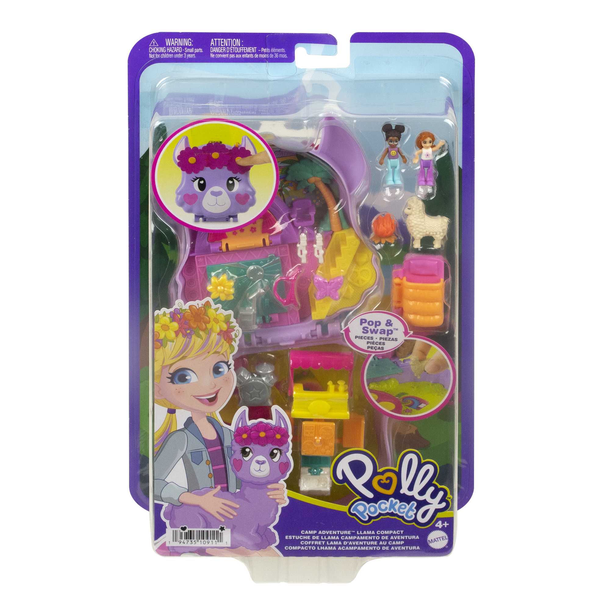 Polly Pocket Mini Toys, Camp Adventure Llama Compact Playset With 2 Dolls And Accessories