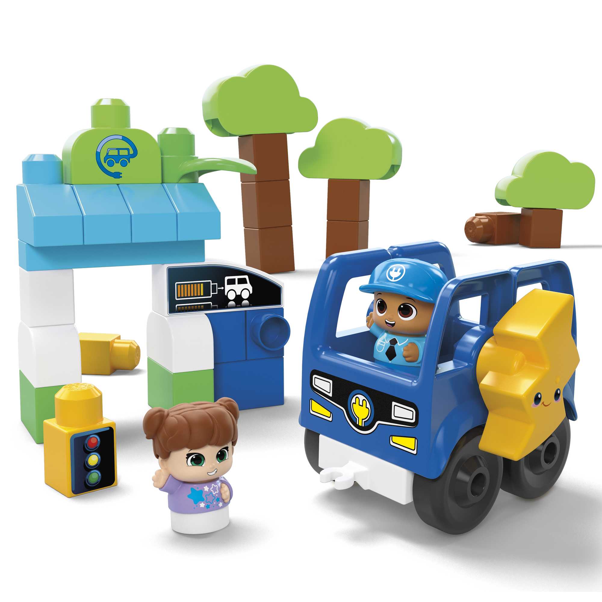 MEGA BLOKS Toy Blocks Charge & Go Bus With 2 Figures (34 Pieces) For Toddler