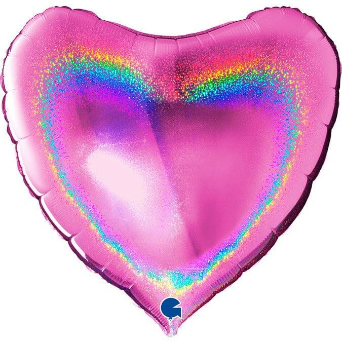 Grabo Fuchsia Glitter Holographic Heart 36in Foil Balloon