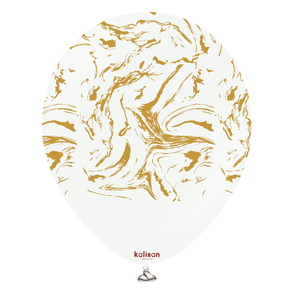 12 inch Kalisan Space Nebula White with Gold Print Latex Balloons 25ct