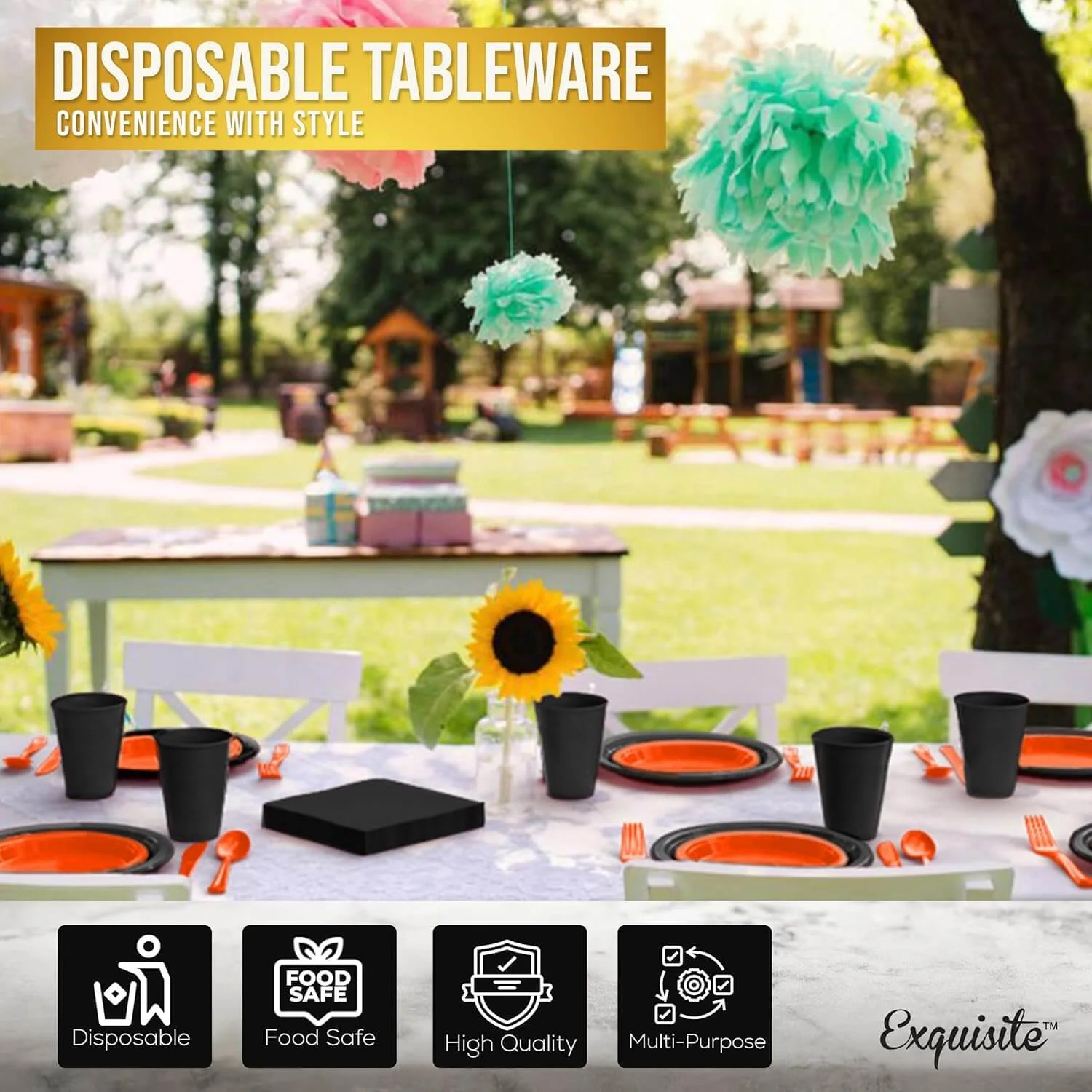350 pcs Halloween Disposable Tableware Set -Orange and Black