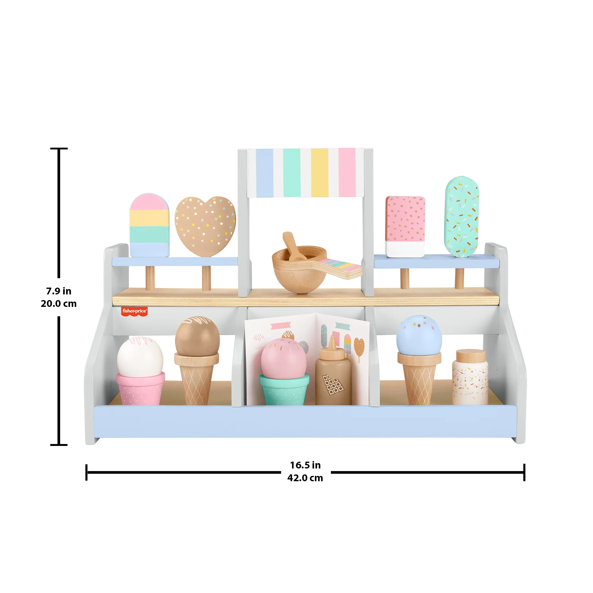 Fisher-Price Wooden Ice Cream Shop Set For Preschool Pretend Play, 18 Wood Pieces