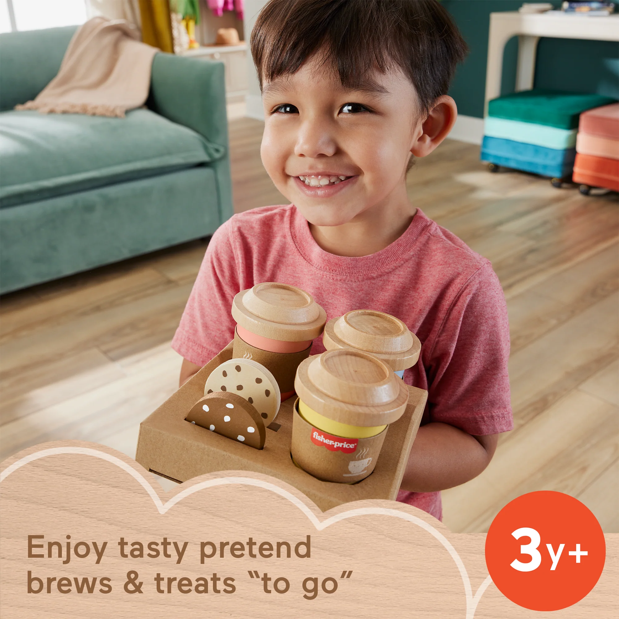 Fisher-Price Wooden Coffee To Go Set, 15-Piece Caf�� Shop Playset Preschool Role-Play