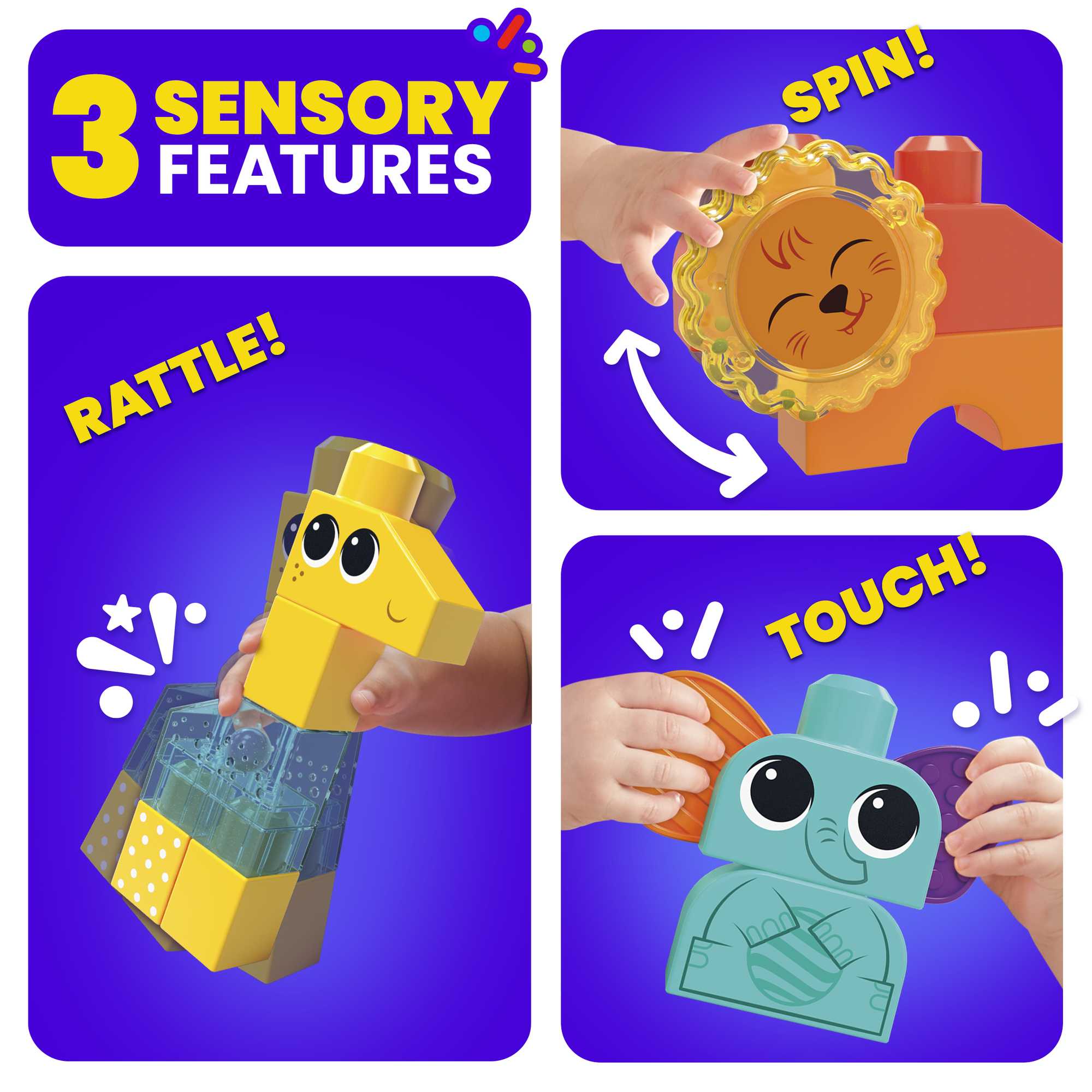 MEGA BLOKS Fisher-Price Sensory Toy Blocks Rock N Rattle Safari (15 Pieces) For Toddler